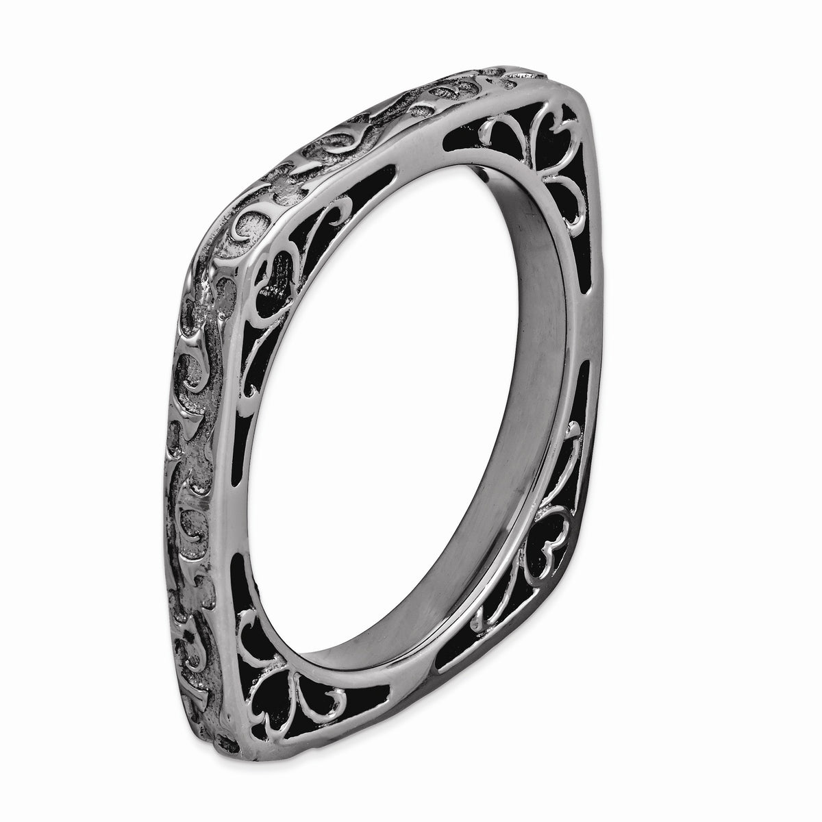 Alternate view of the 2.25mm Stackable Black Plated Silver Square Scroll Band by The Black Bow Jewelry Co.