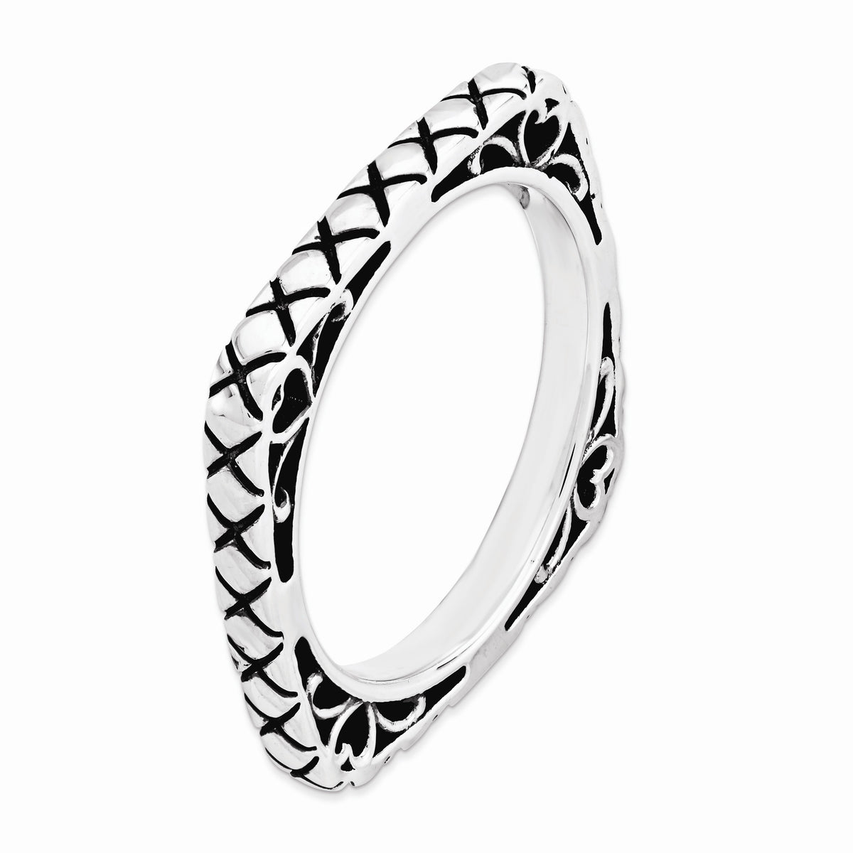 Alternate view of the 2.25mm Stackable Antiqued Sterling Silver Square Snake Skin Band by The Black Bow Jewelry Co.