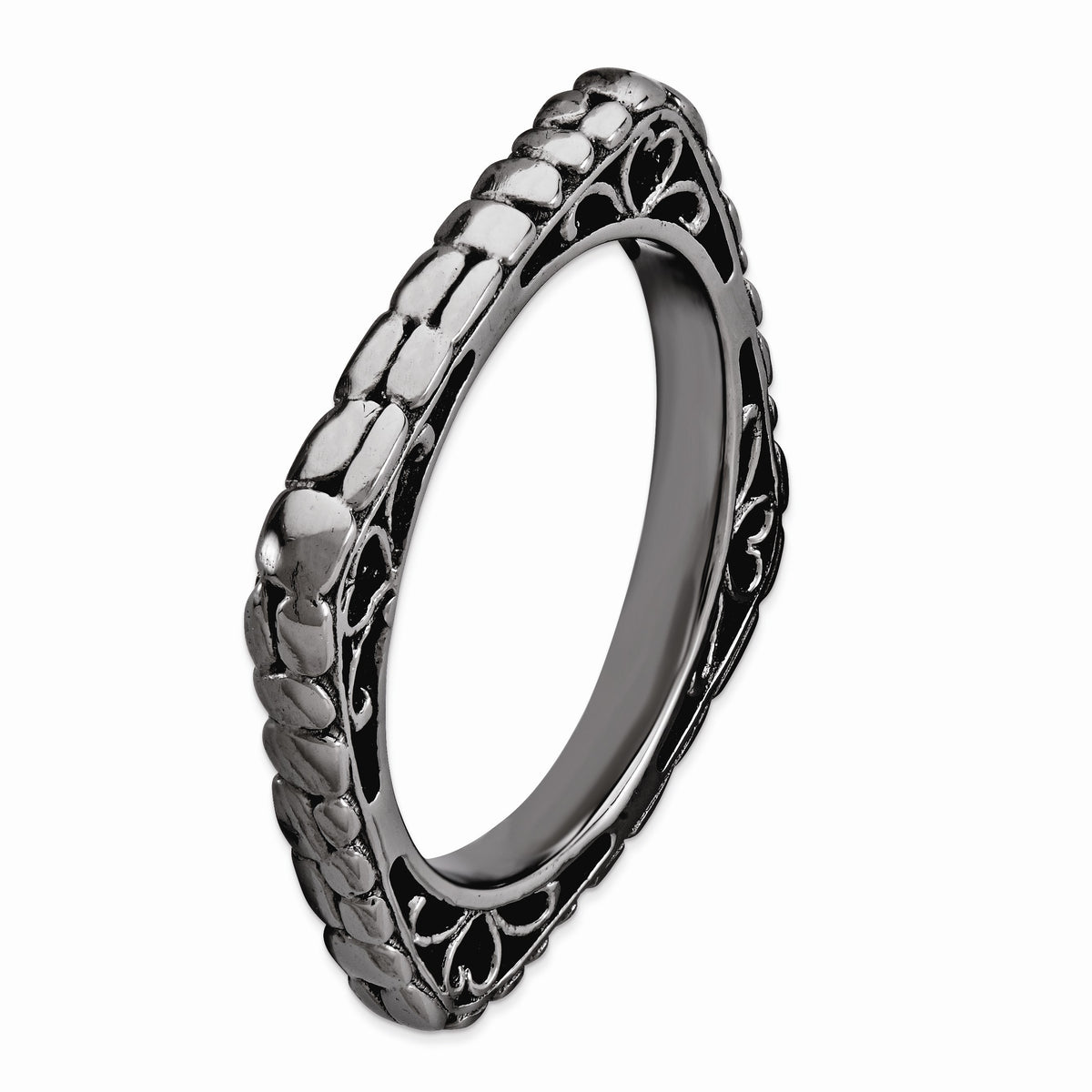 Alternate view of the 2.25mm Stackable Black Plated Silver Square Cobblestone Band, Size 5 by The Black Bow Jewelry Co.