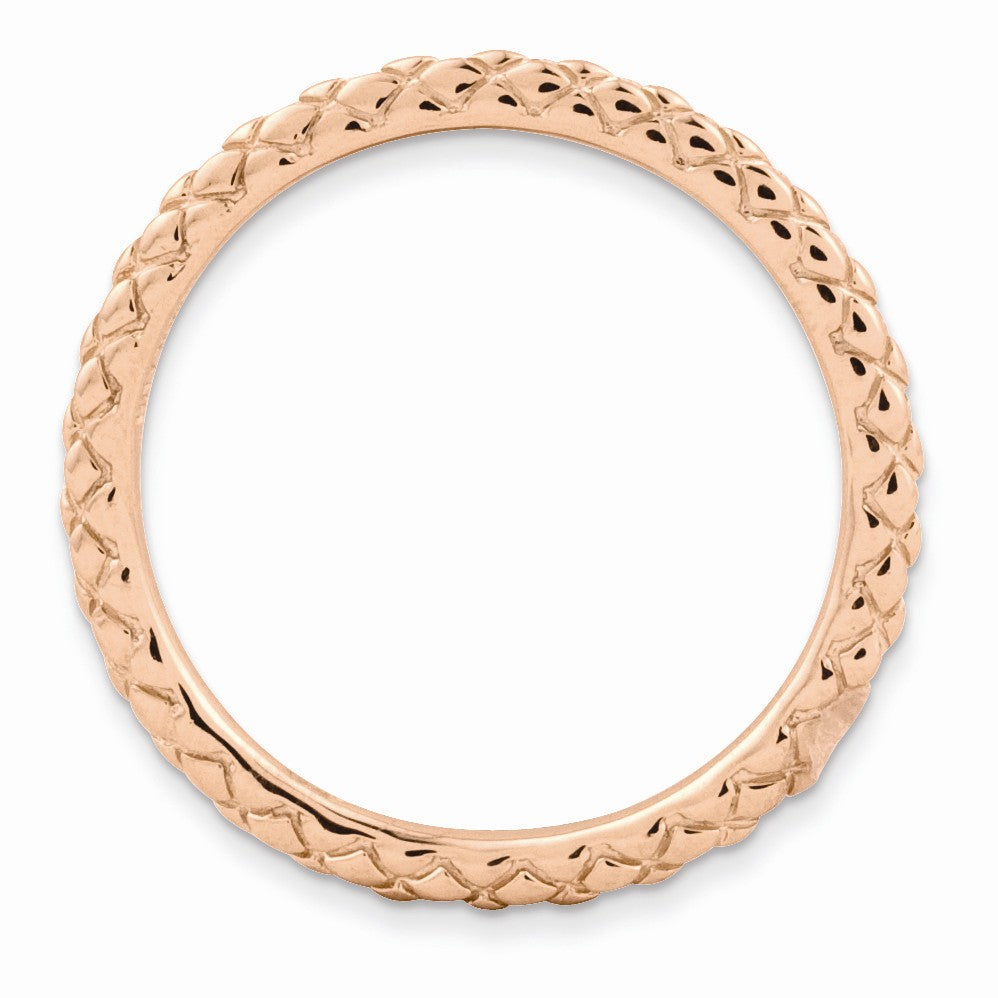 Alternate view of the 1.5mm Stackable 14K Rose Gold Plated Silver Crisscross Band by The Black Bow Jewelry Co.