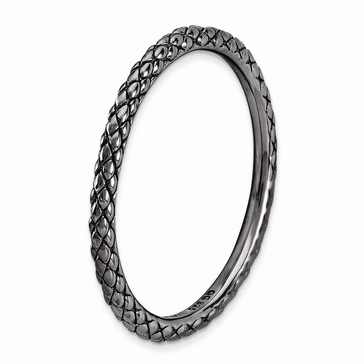 Alternate view of the 1.5mm Stackable Black Plated Silver Crisscross Band Size 5 by The Black Bow Jewelry Co.