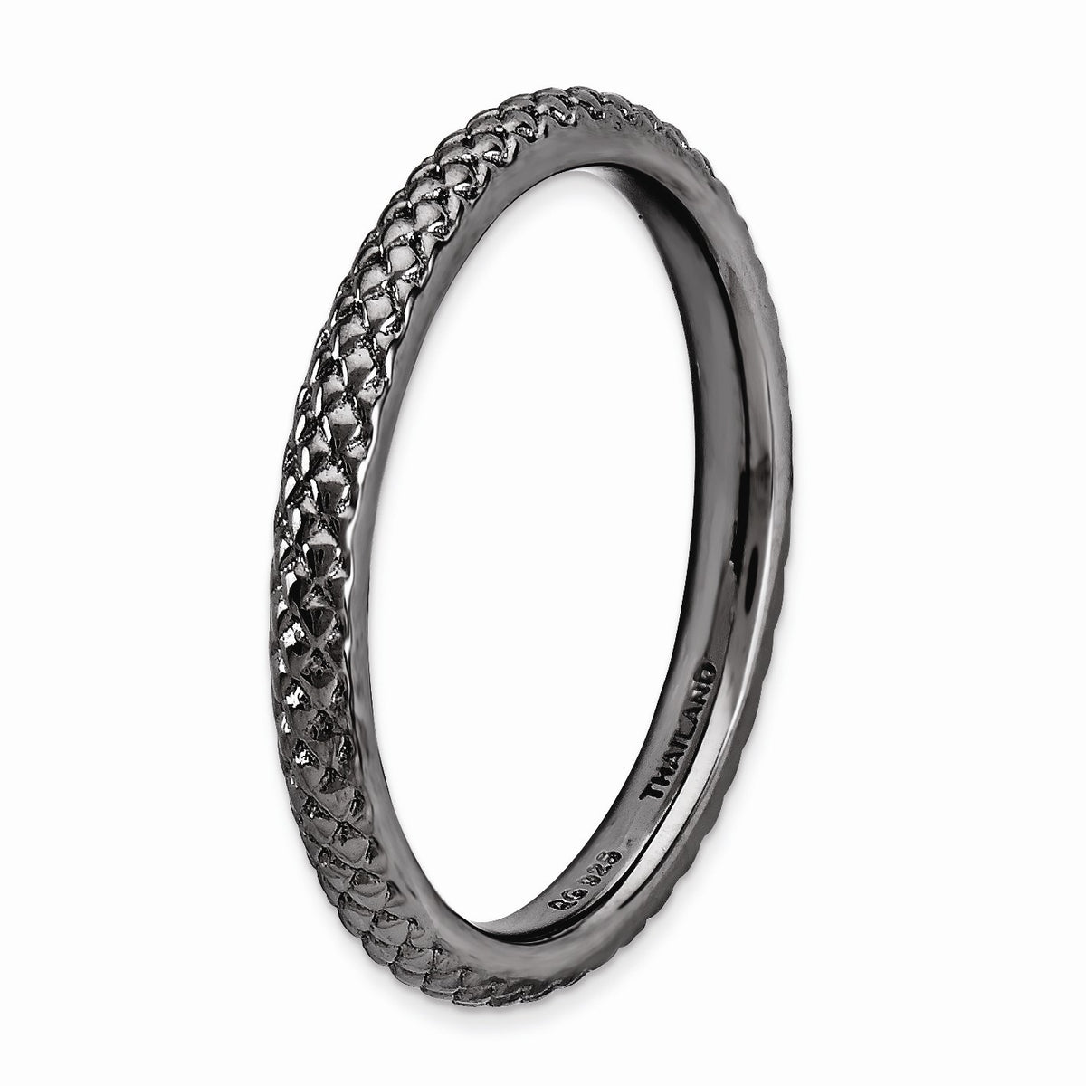 Alternate view of the 2.25mm Stackable Black Plated Silver Cable Band by The Black Bow Jewelry Co.