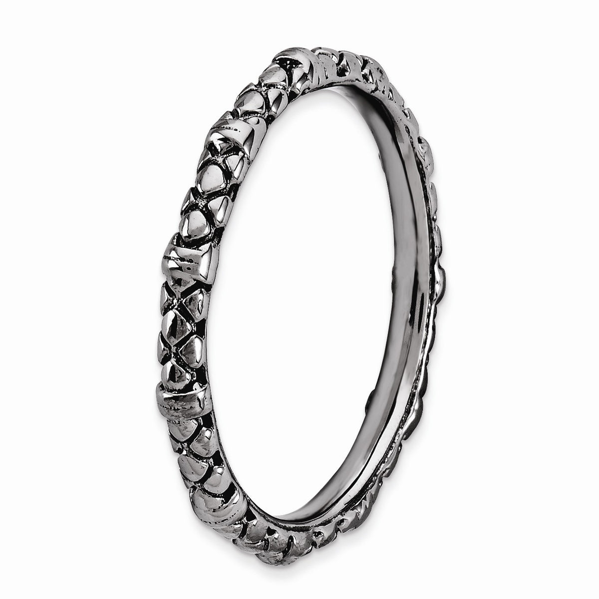 Alternate view of the 2.25mm Stackable Black Plated Silver Popcorn Band by The Black Bow Jewelry Co.
