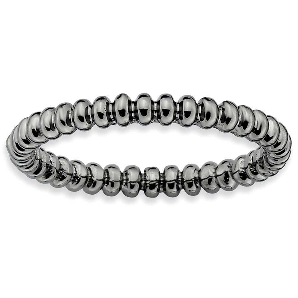 2.25mm Stackable Black Plated Silver Beaded Band, Item R9553 by The Black Bow Jewelry Co.