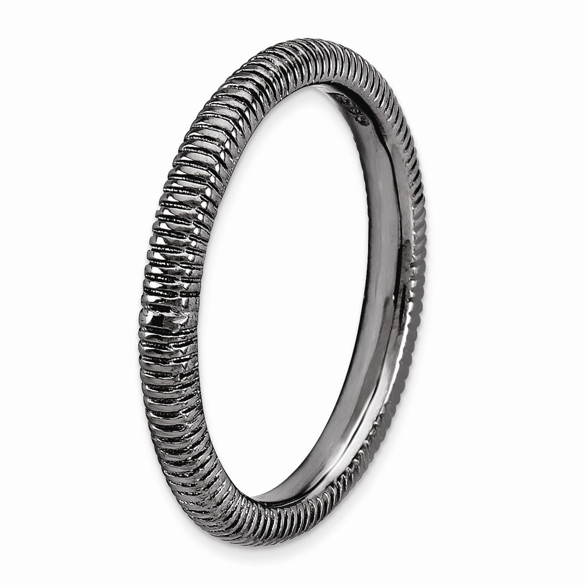 Alternate view of the 2.25mm Stackable Black Plated Silver Textured Band Size 5 by The Black Bow Jewelry Co.