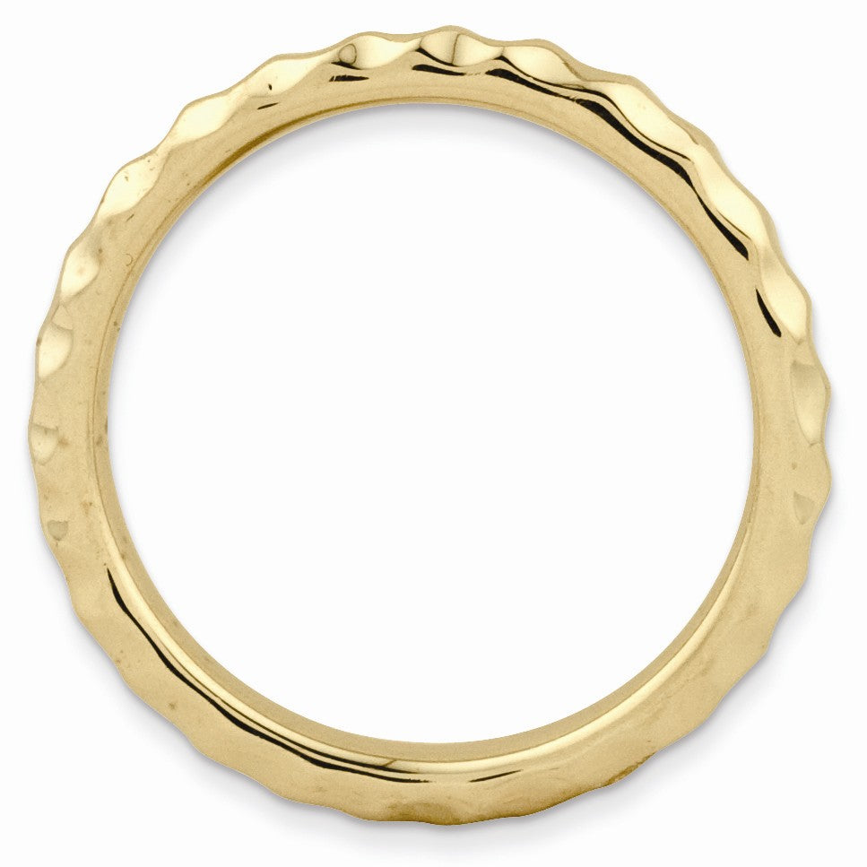 Alternate view of the 2.25mm Stackable 14K Yellow Gold Plated Silver Hammered Band by The Black Bow Jewelry Co.
