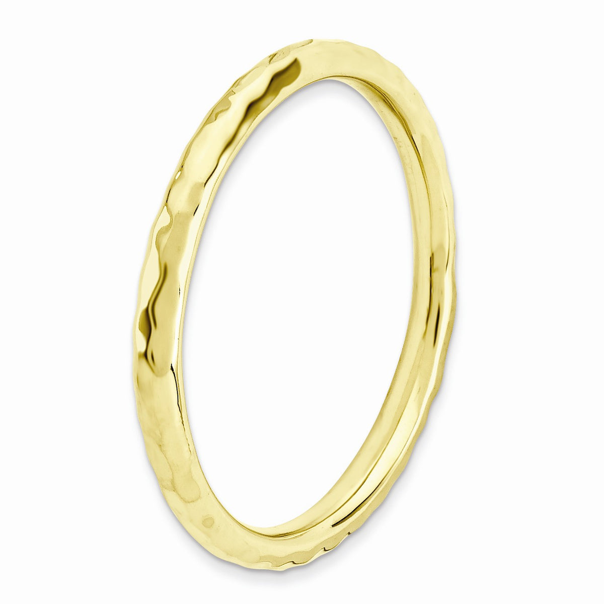 Alternate view of the 2.25mm Stackable 14K Yellow Gold Plated Silver Hammered Band by The Black Bow Jewelry Co.