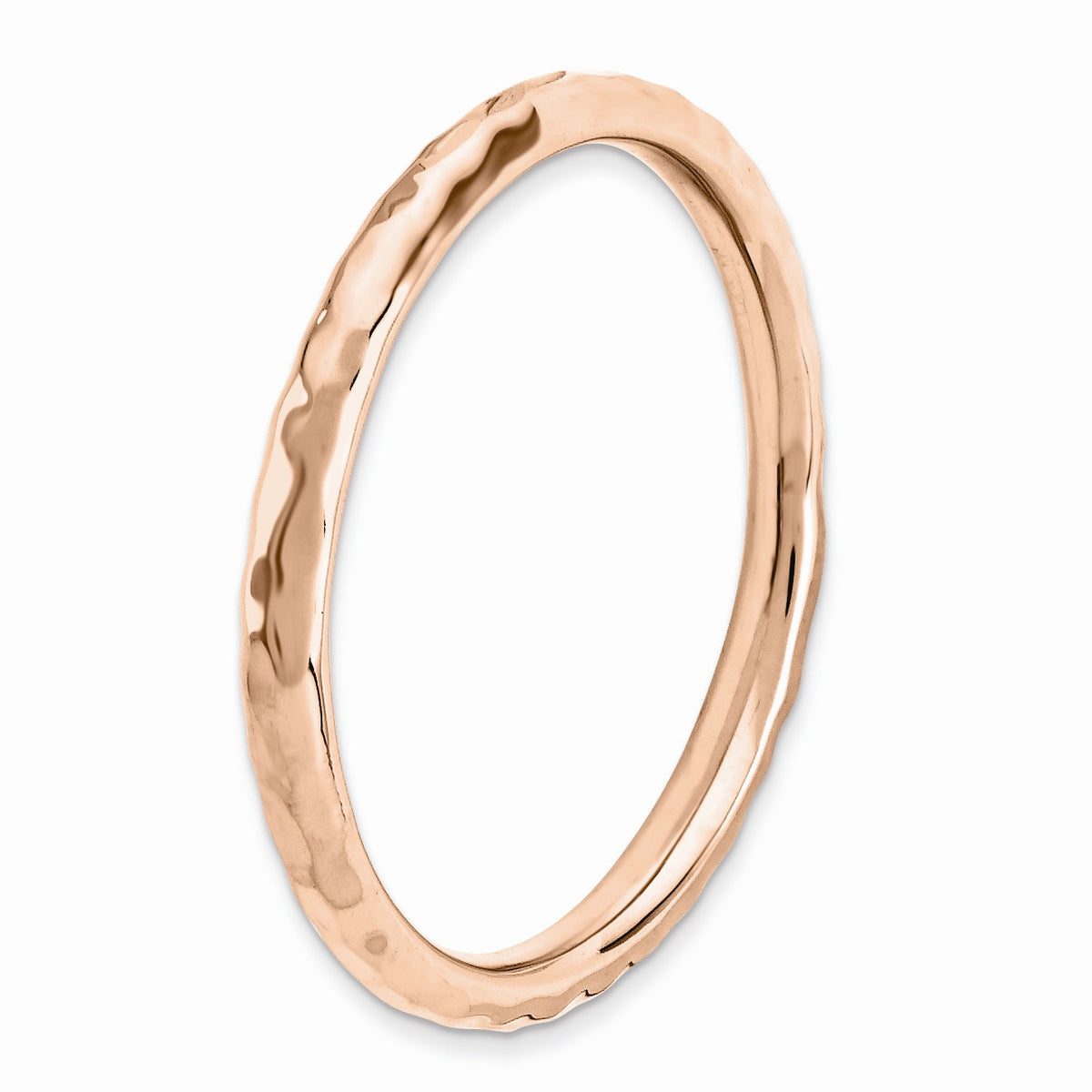 Alternate view of the 2.25mm Stackable 14K Rose Gold Plated Silver Hammered Band by The Black Bow Jewelry Co.