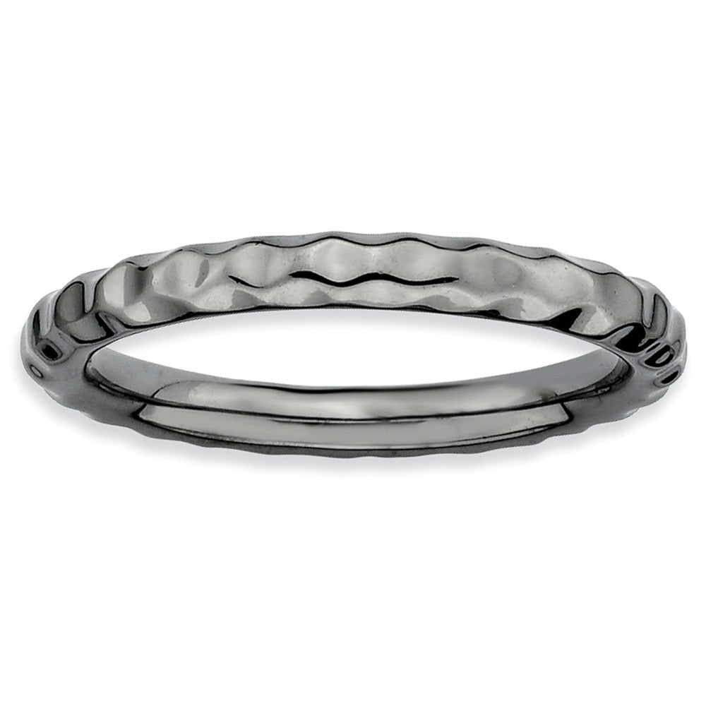 2.25mm Stackable Black Plated Silver Hammered Band, Item R9561 by The Black Bow Jewelry Co.