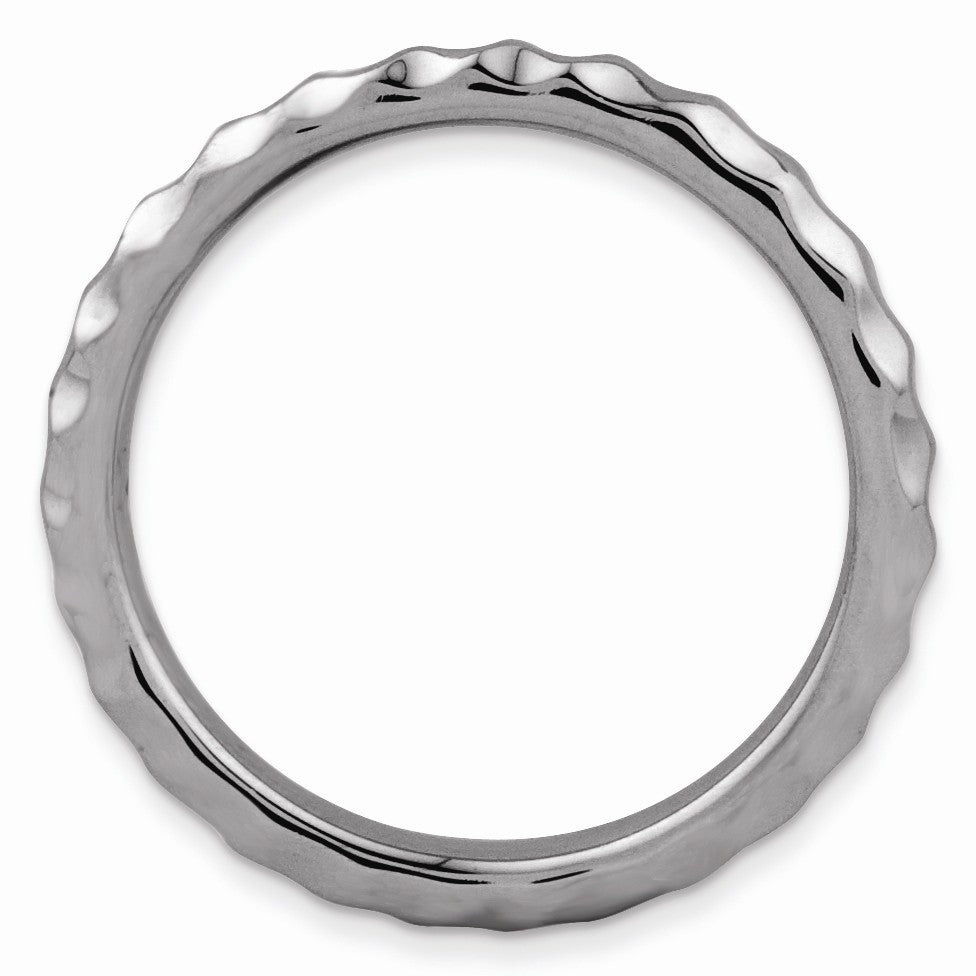 Alternate view of the 2.25mm Stackable Black Plated Silver Hammered Band by The Black Bow Jewelry Co.
