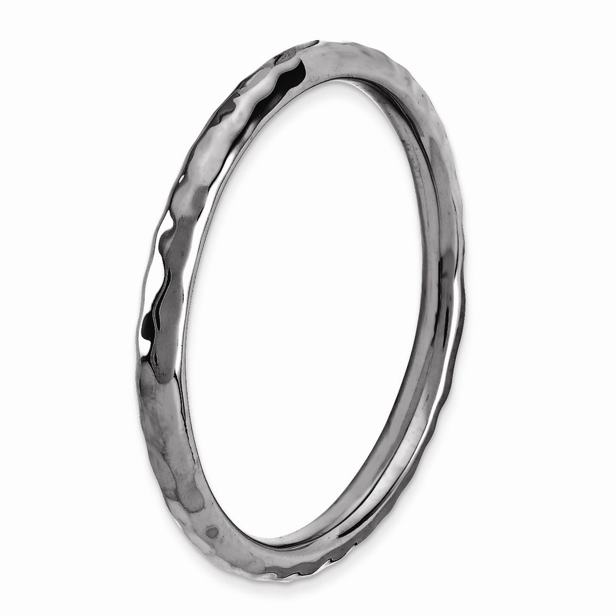 Alternate view of the 2.25mm Stackable Black Plated Silver Hammered Band by The Black Bow Jewelry Co.