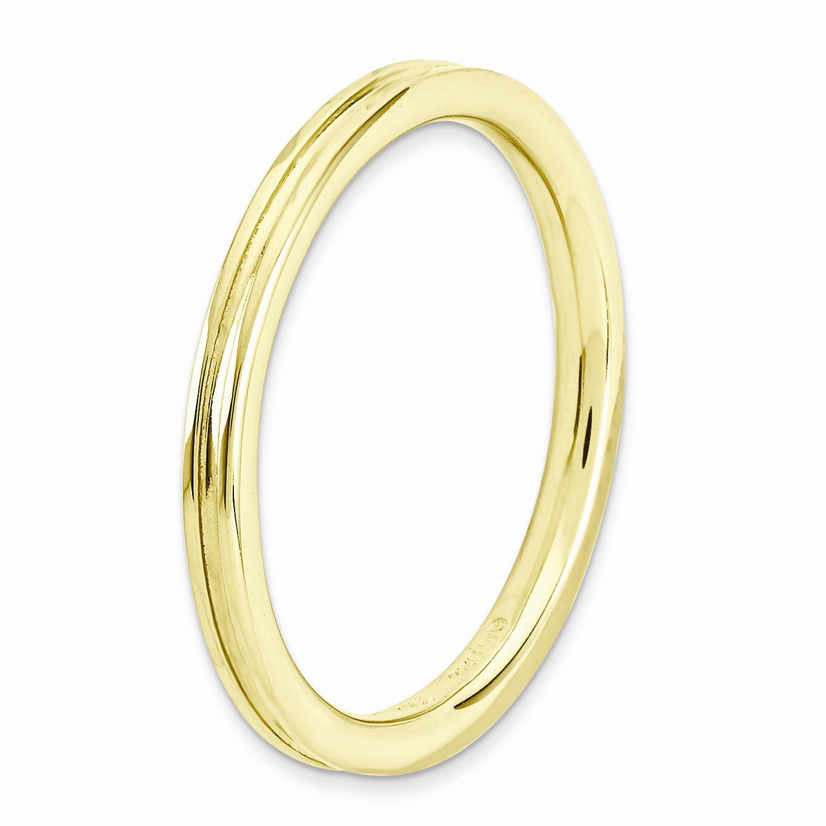 Alternate view of the 2.25mm Stackable 14K Yellow Gold Plated Silver Grooved Band by The Black Bow Jewelry Co.