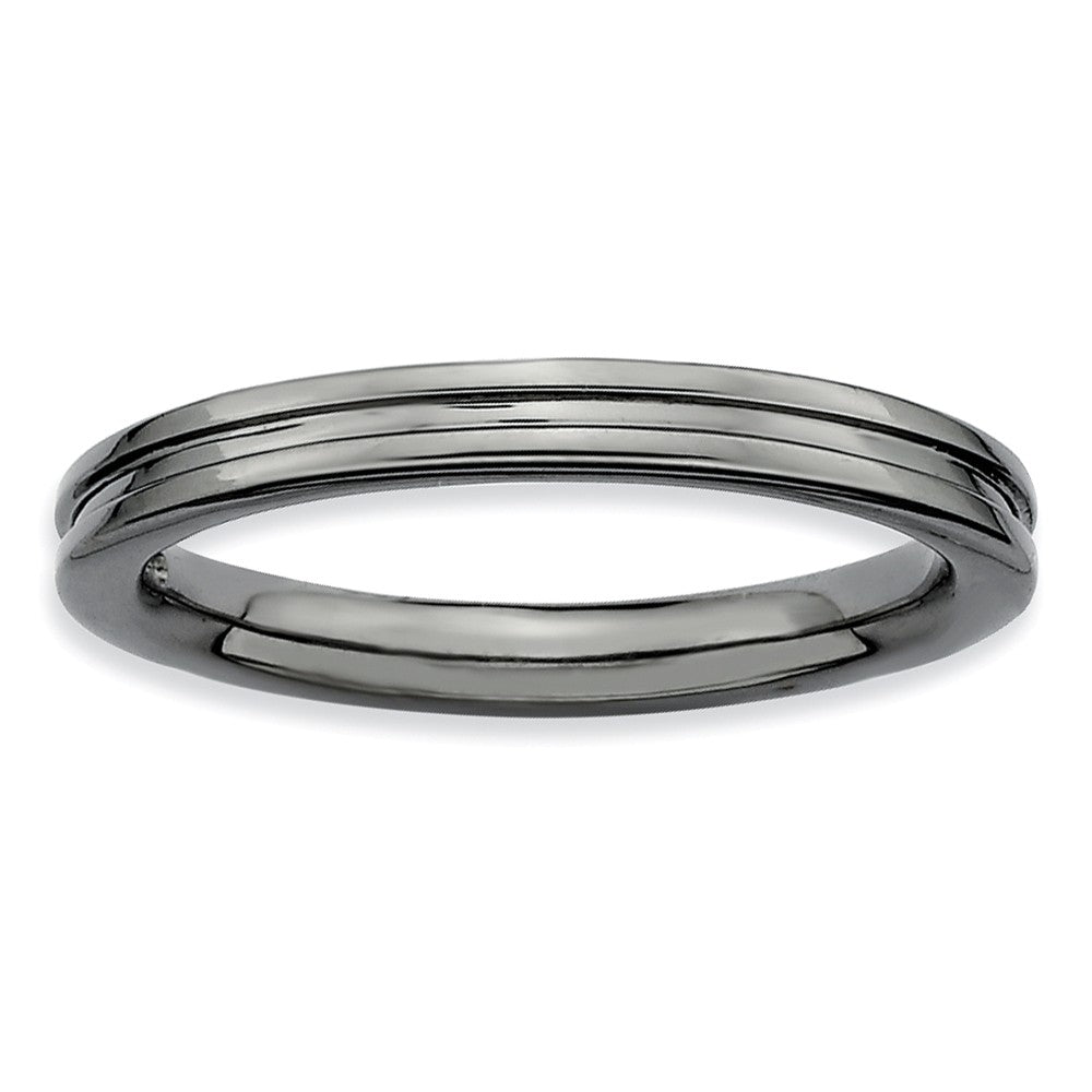 2.25mm Stackable Black Plated Silver Grooved Band, Item R9565 by The Black Bow Jewelry Co.