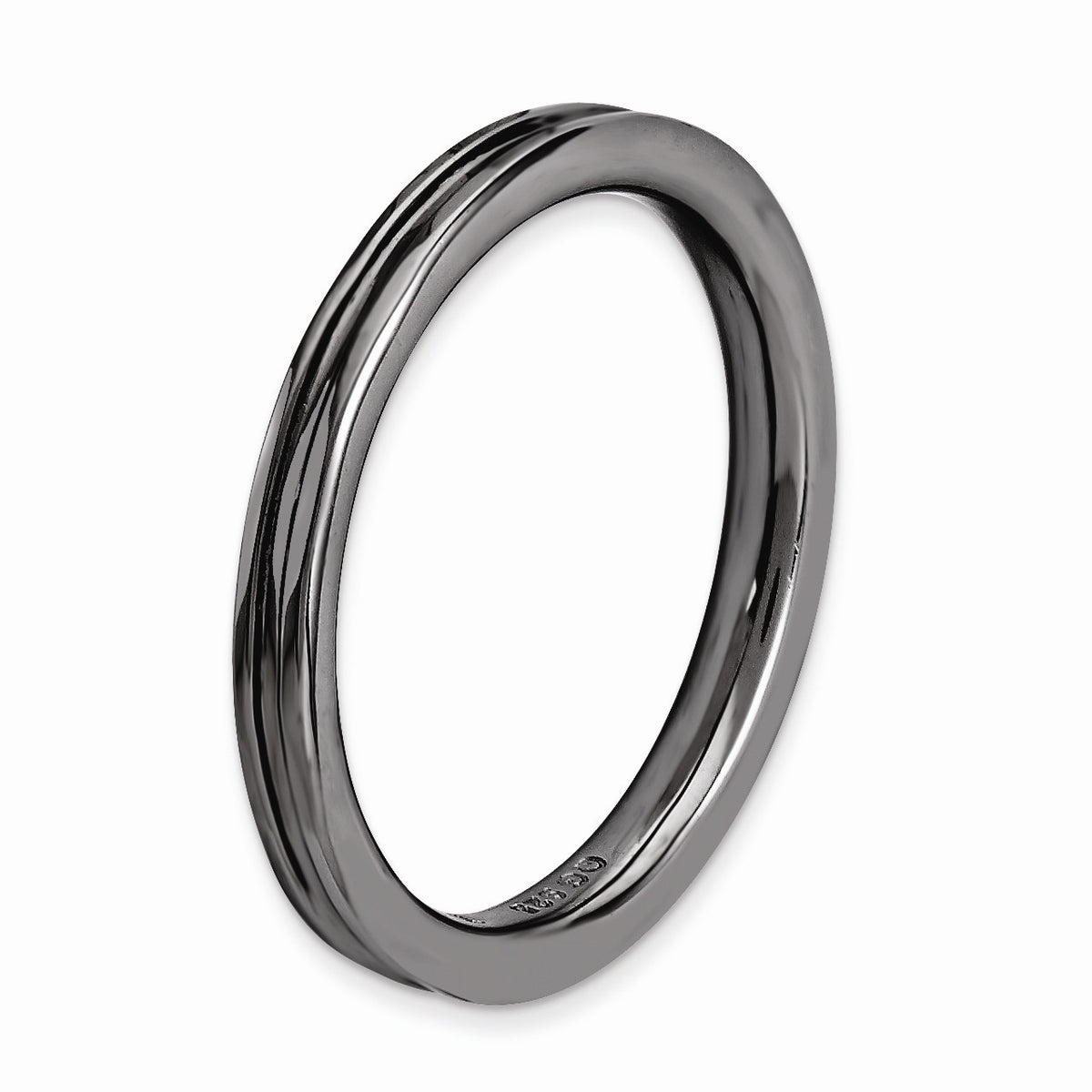 Alternate view of the 2.25mm Stackable Black Plated Silver Grooved Band Size 5 by The Black Bow Jewelry Co.