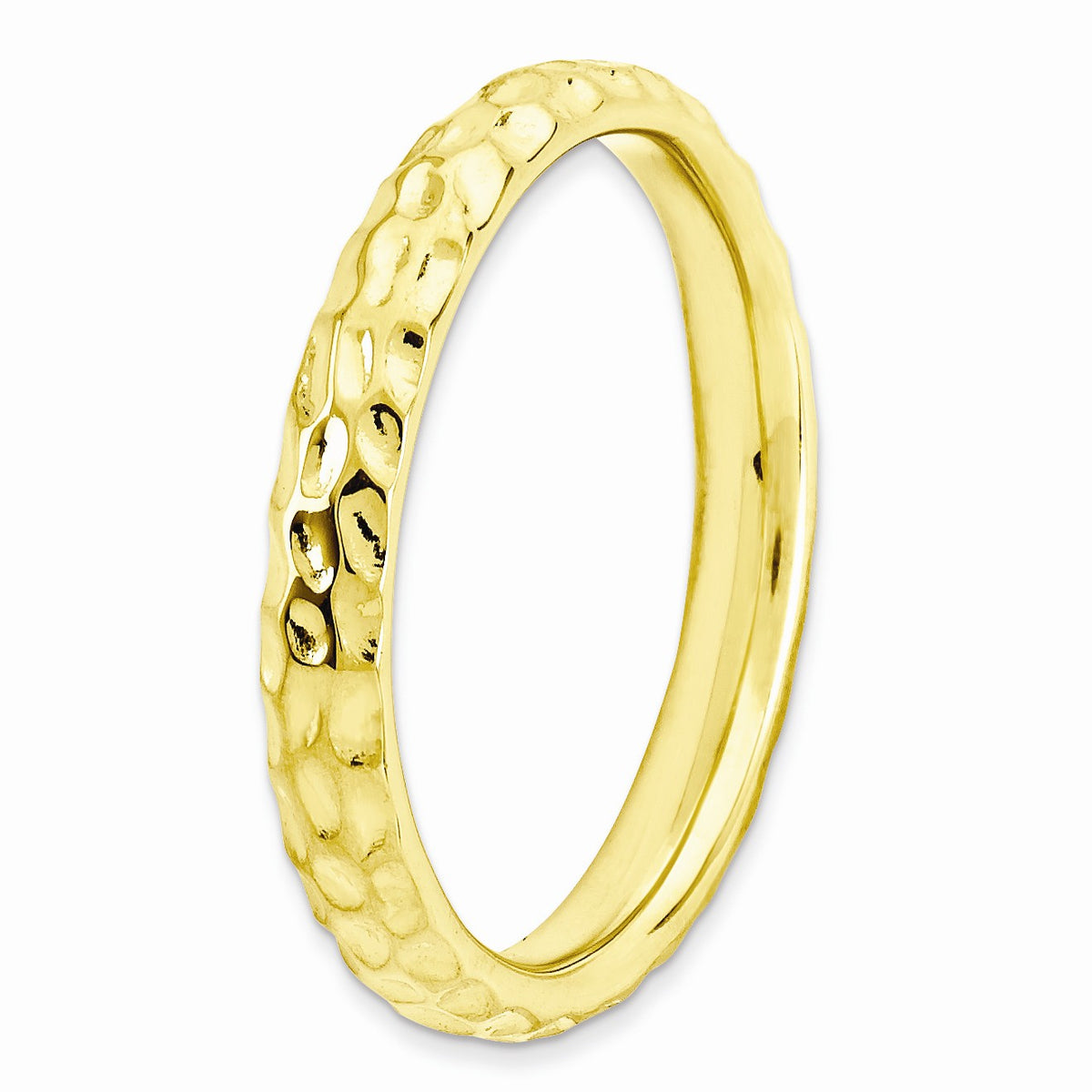 Alternate view of the 3.25mm Stackable Hammered 14K Yellow Gold Plated Silver Band by The Black Bow Jewelry Co.