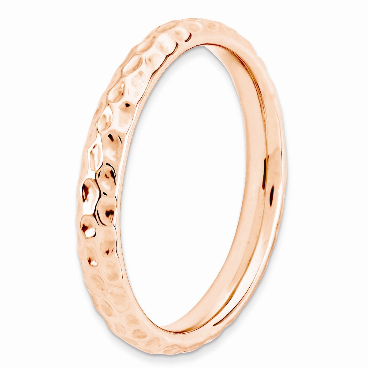 Alternate view of the 3.25mm Stackable 14K Rose Gold Plated Silver Hammered Band Size 5 by The Black Bow Jewelry Co.