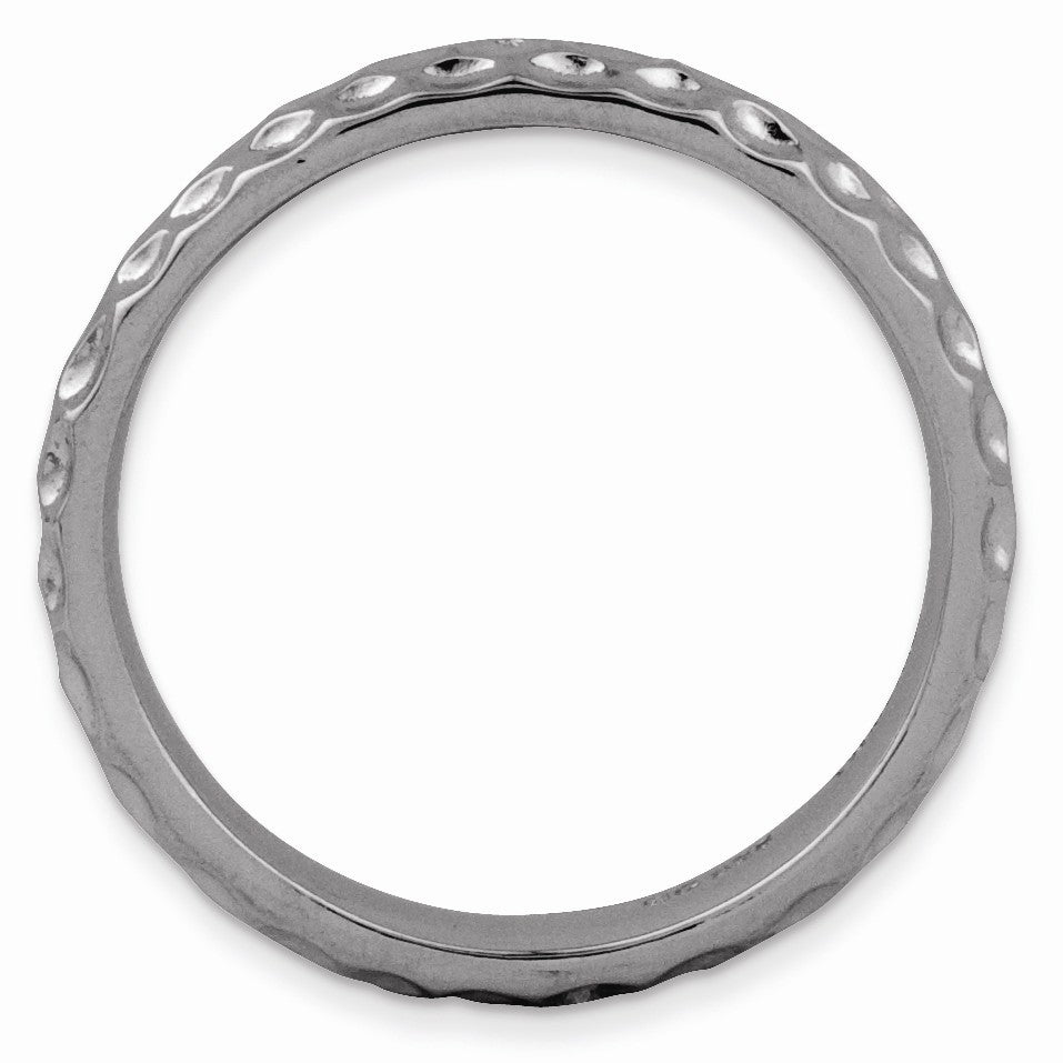 Alternate view of the 3.25mm Stackable Black Plated Silver Hammered Band by The Black Bow Jewelry Co.