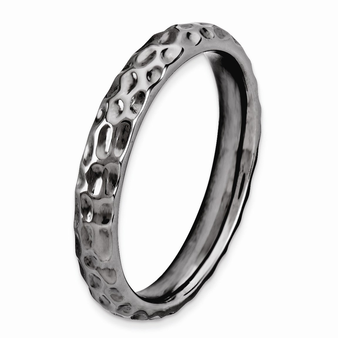 Alternate view of the 3.25mm Stackable Black Plated Silver Hammered Band Size 5 by The Black Bow Jewelry Co.
