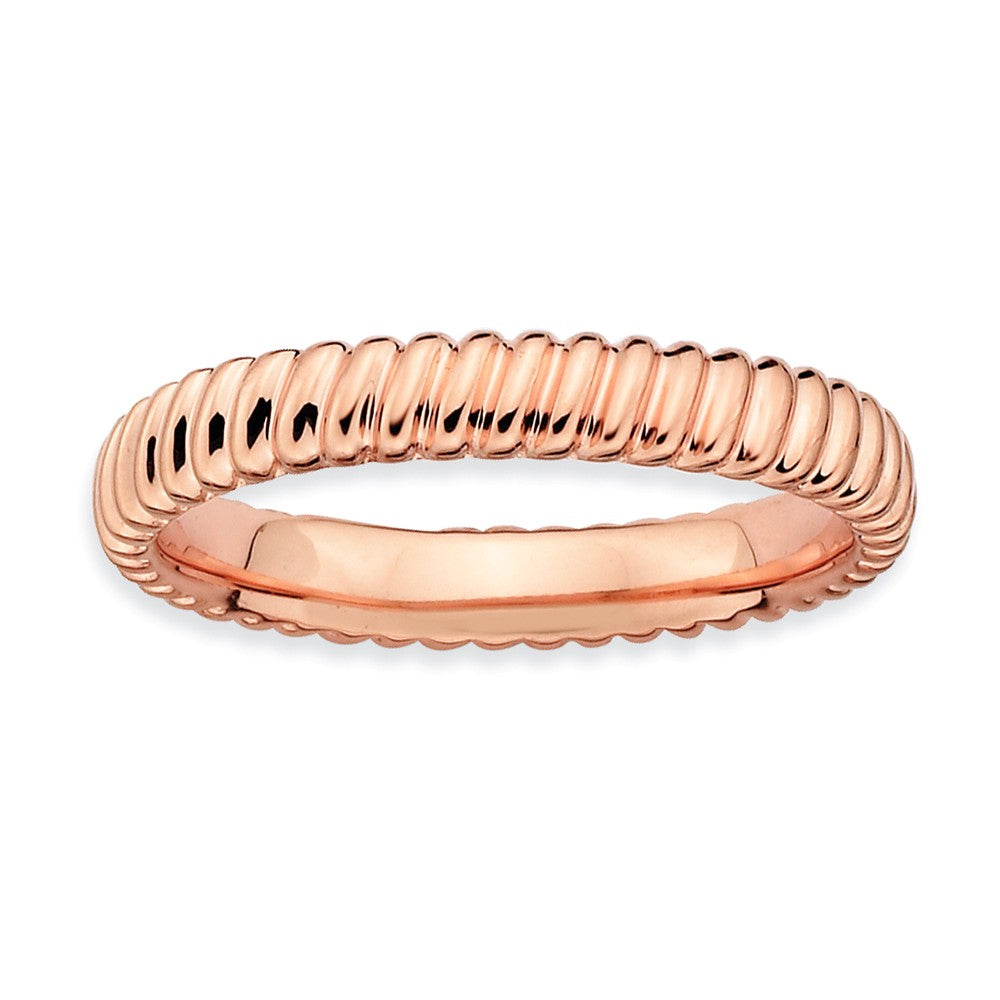 3.25mm Stackable 14K Rose Gold Plated Silver Fluted Band, Item R9576 by The Black Bow Jewelry Co.