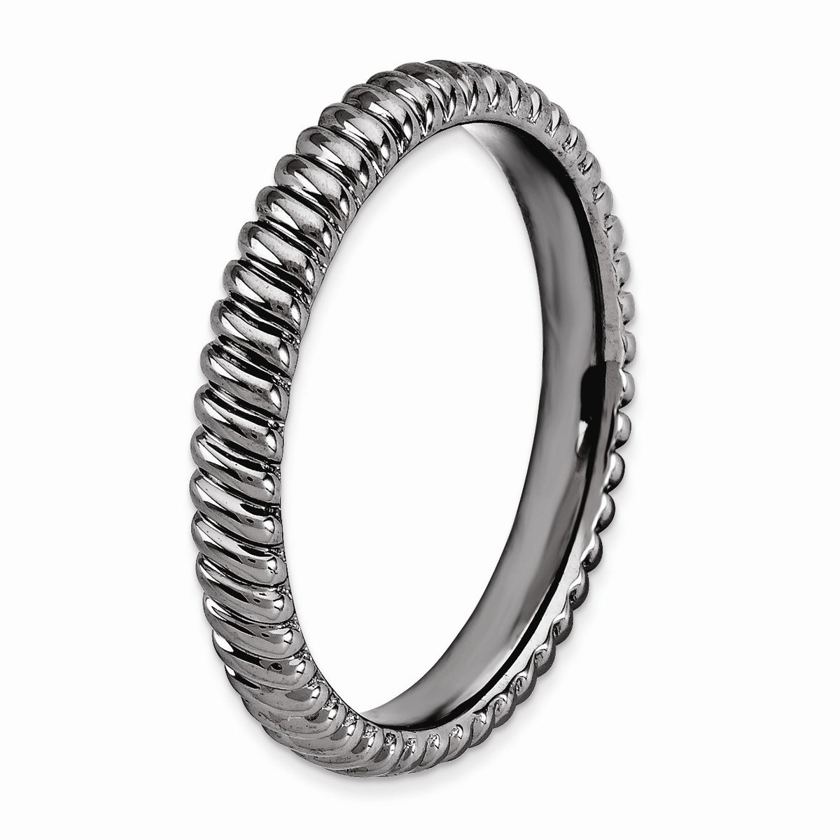 Alternate view of the 3.25mm Stackable Black Plated Silver Fluted Band Size 5 by The Black Bow Jewelry Co.