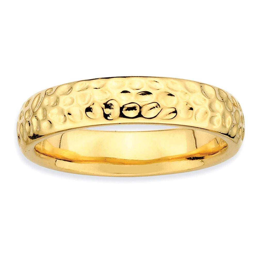 4.5mm Stackable 14K Yellow Gold Plated Silver Hammered Band, Item R9578 by The Black Bow Jewelry Co.