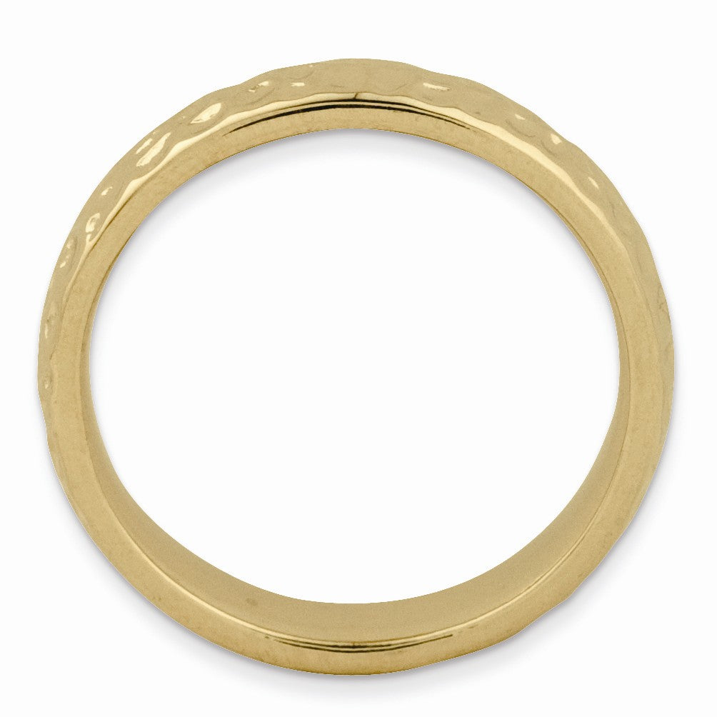 Alternate view of the 4.5mm Stackable 14K Yellow Gold Plated Silver Hammered Band by The Black Bow Jewelry Co.