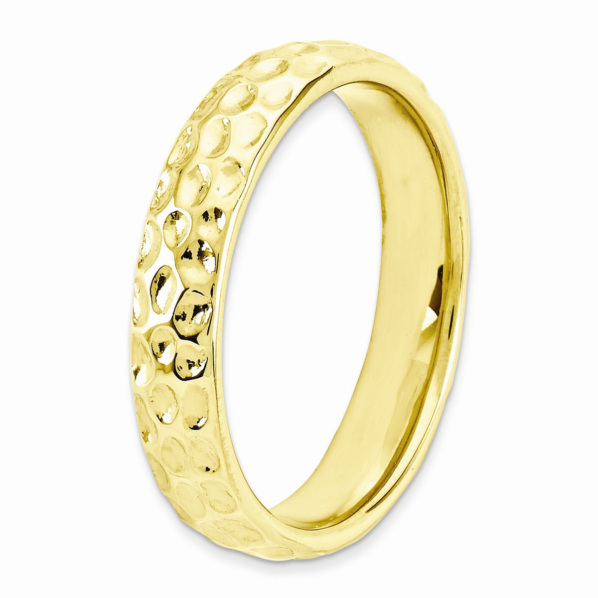 Alternate view of the 4.5mm Stackable 14K Yellow Gold Plated Silver Hammered Band by The Black Bow Jewelry Co.