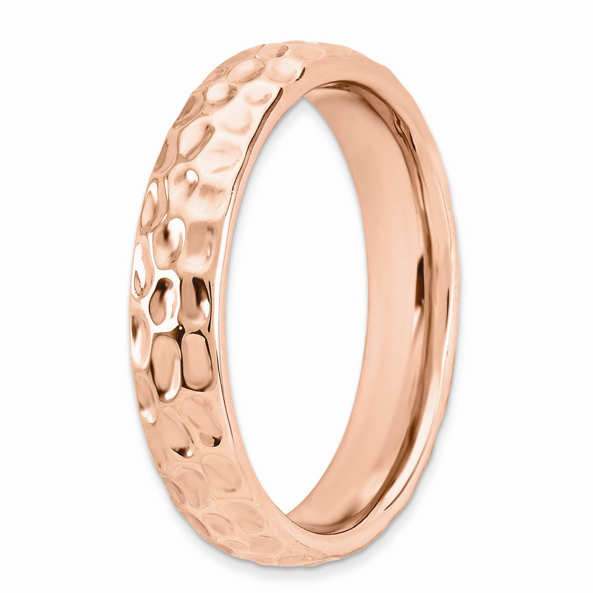 Alternate view of the 4.5mm Stackable 14K Rose Gold Plated Silver Hammered Band by The Black Bow Jewelry Co.