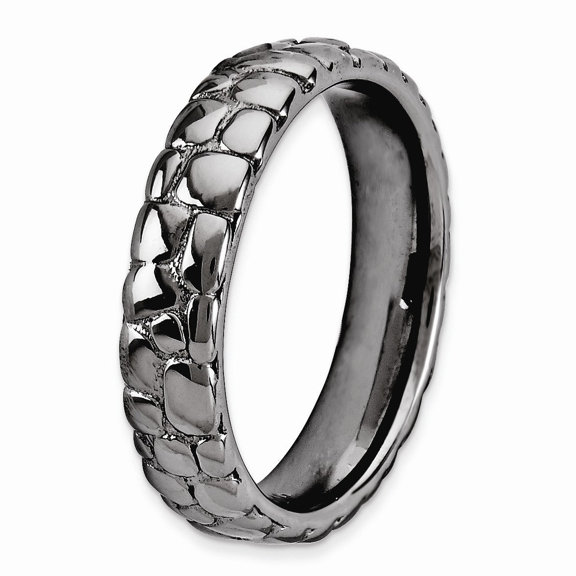 Alternate view of the 4.5mm Stackable Black Plated Silver Cobblestone Band by The Black Bow Jewelry Co.