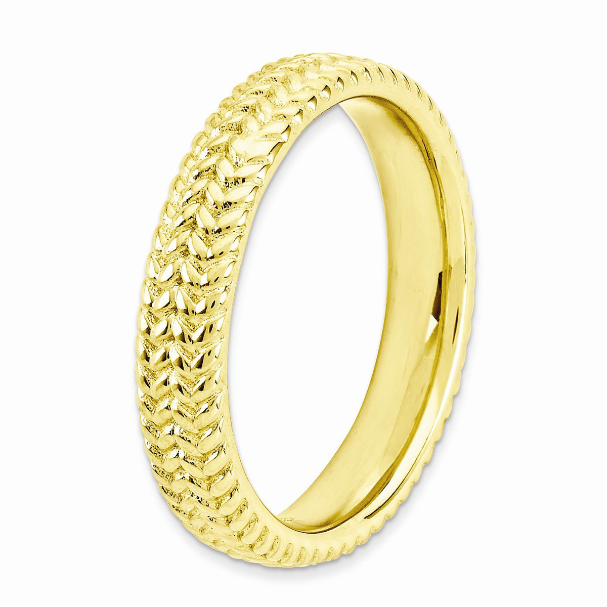 Alternate view of the 4.5mm Stackable 14K Yellow Gold Plated Silver Wheat Band by The Black Bow Jewelry Co.