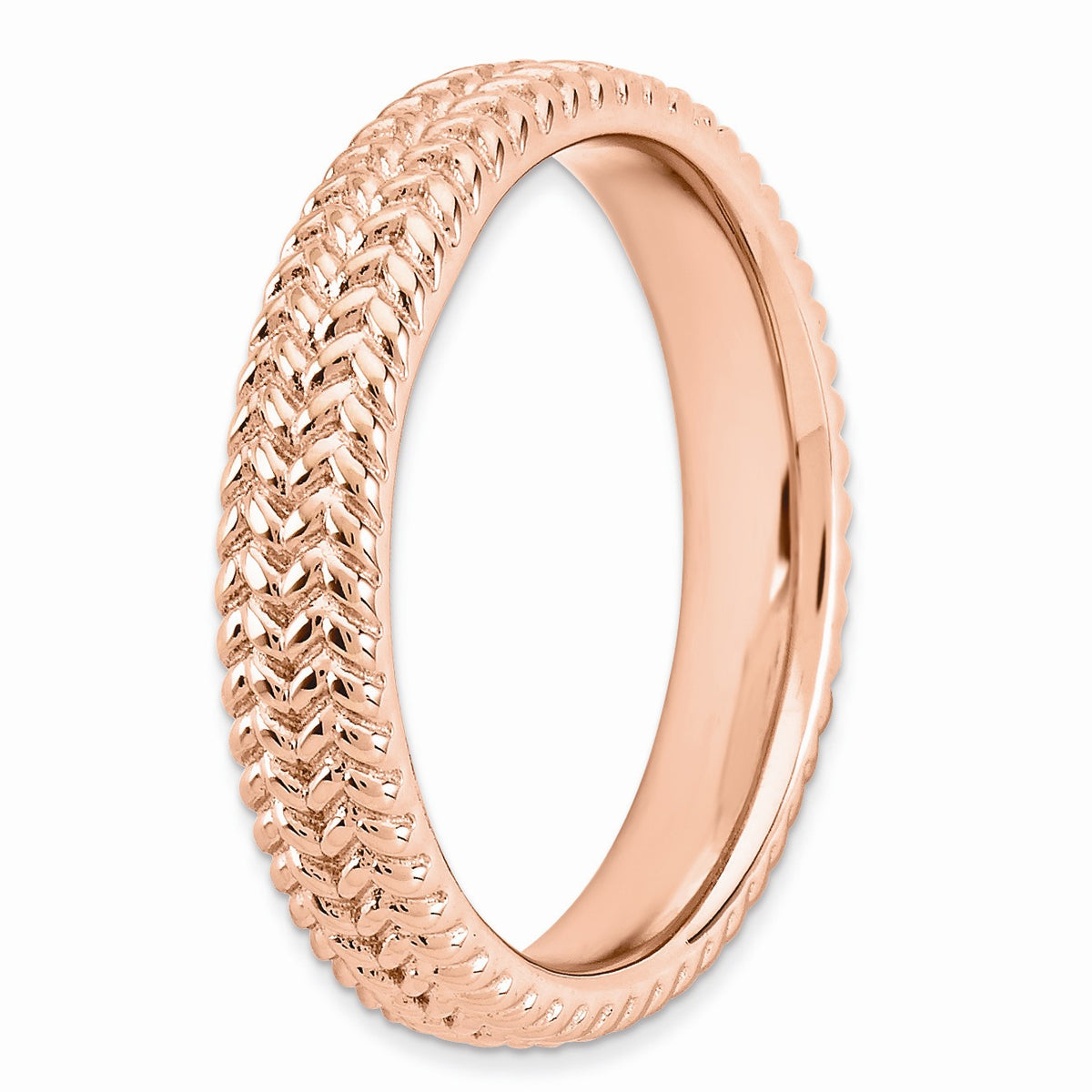 Alternate view of the 4.5mm Stackable 14K Rose Gold Plated Silver Wheat Band by The Black Bow Jewelry Co.