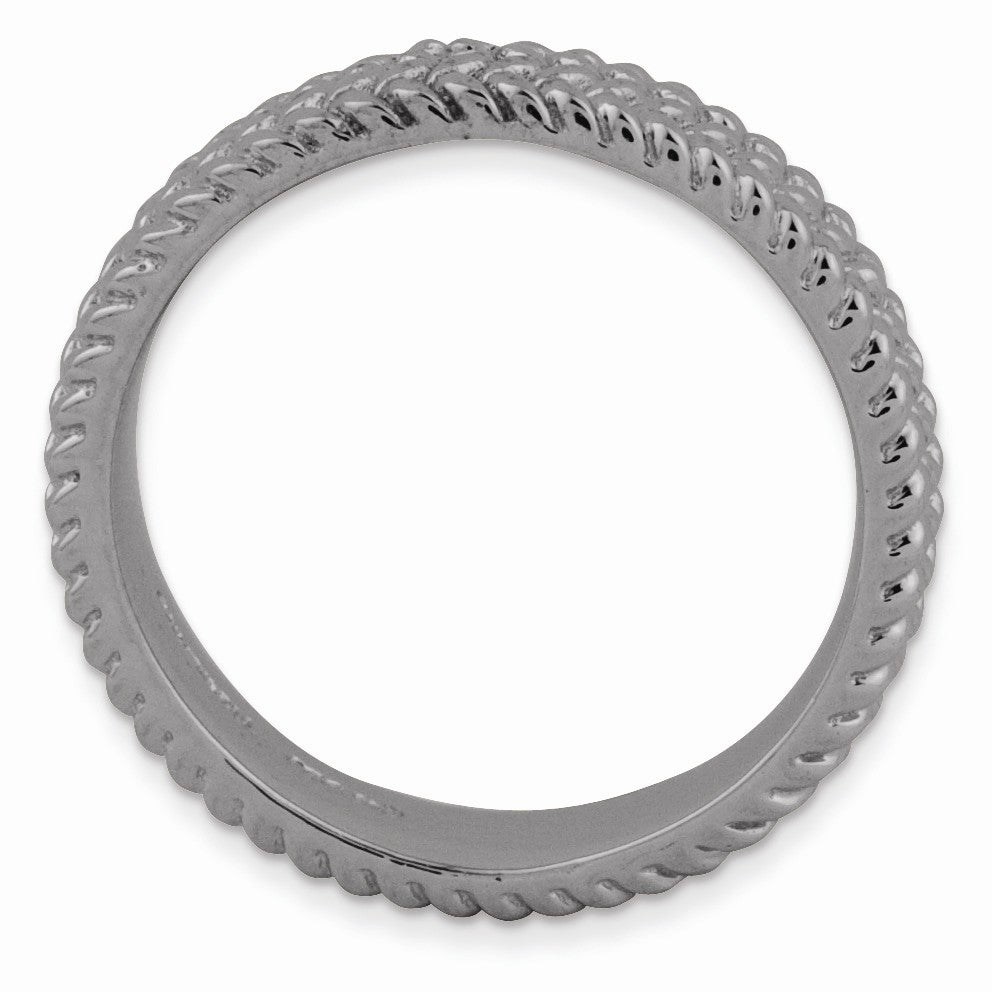 Alternate view of the 4.5mm Stackable Black Plated Silver Wheat Band by The Black Bow Jewelry Co.