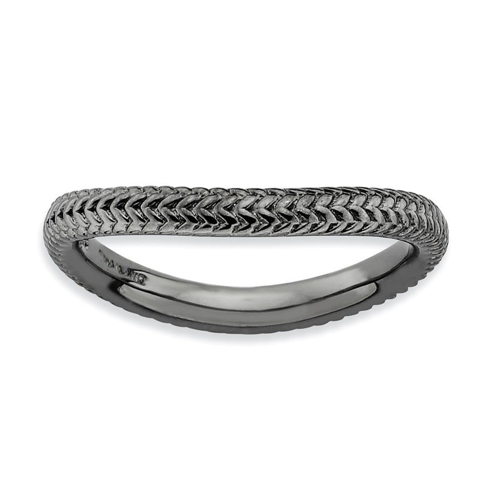 2.25mm Stackable Black Plated Silver Curved Woven Band, Item R9593 by The Black Bow Jewelry Co.