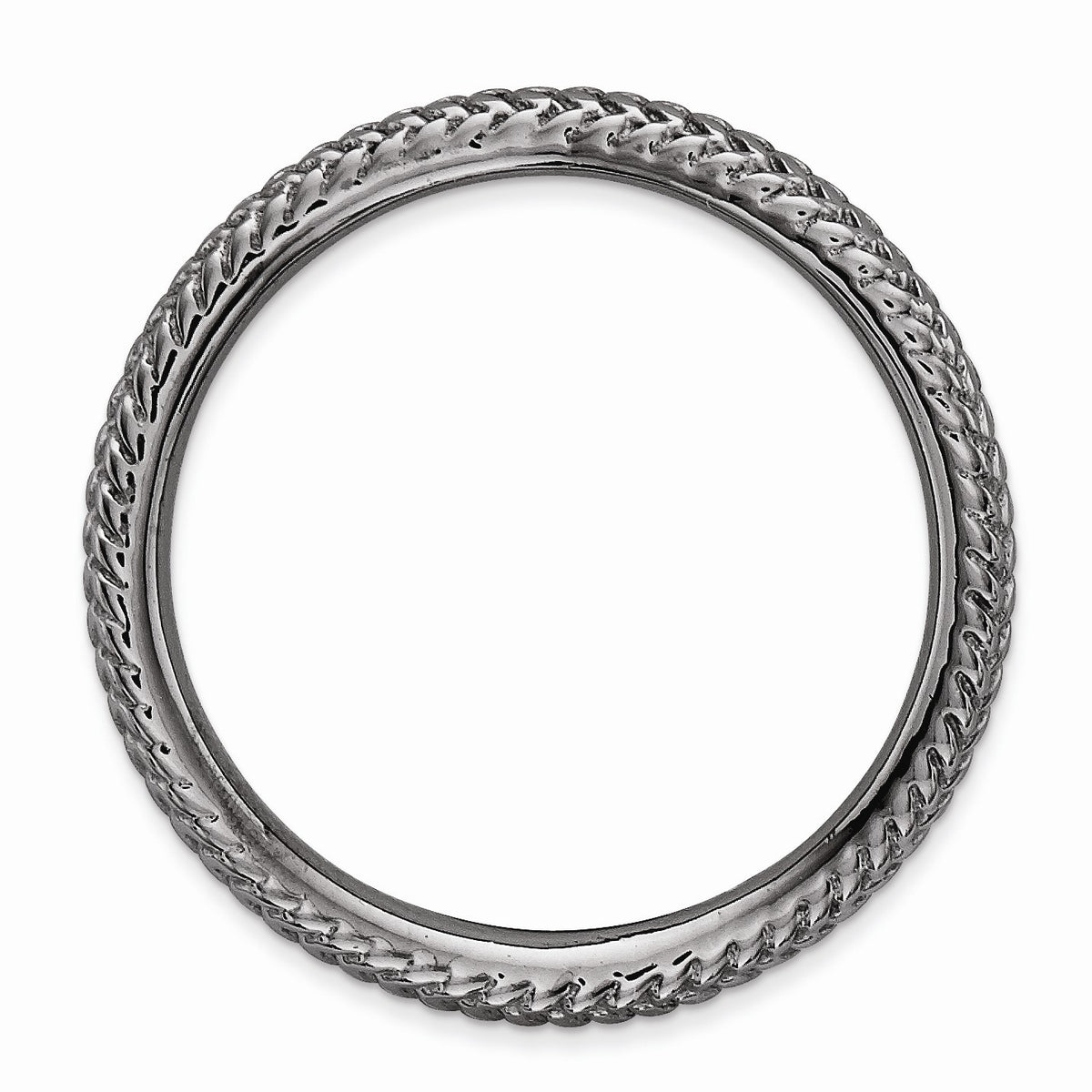 Alternate view of the 2.25mm Stackable Black Plated Silver Curved Woven Band by The Black Bow Jewelry Co.
