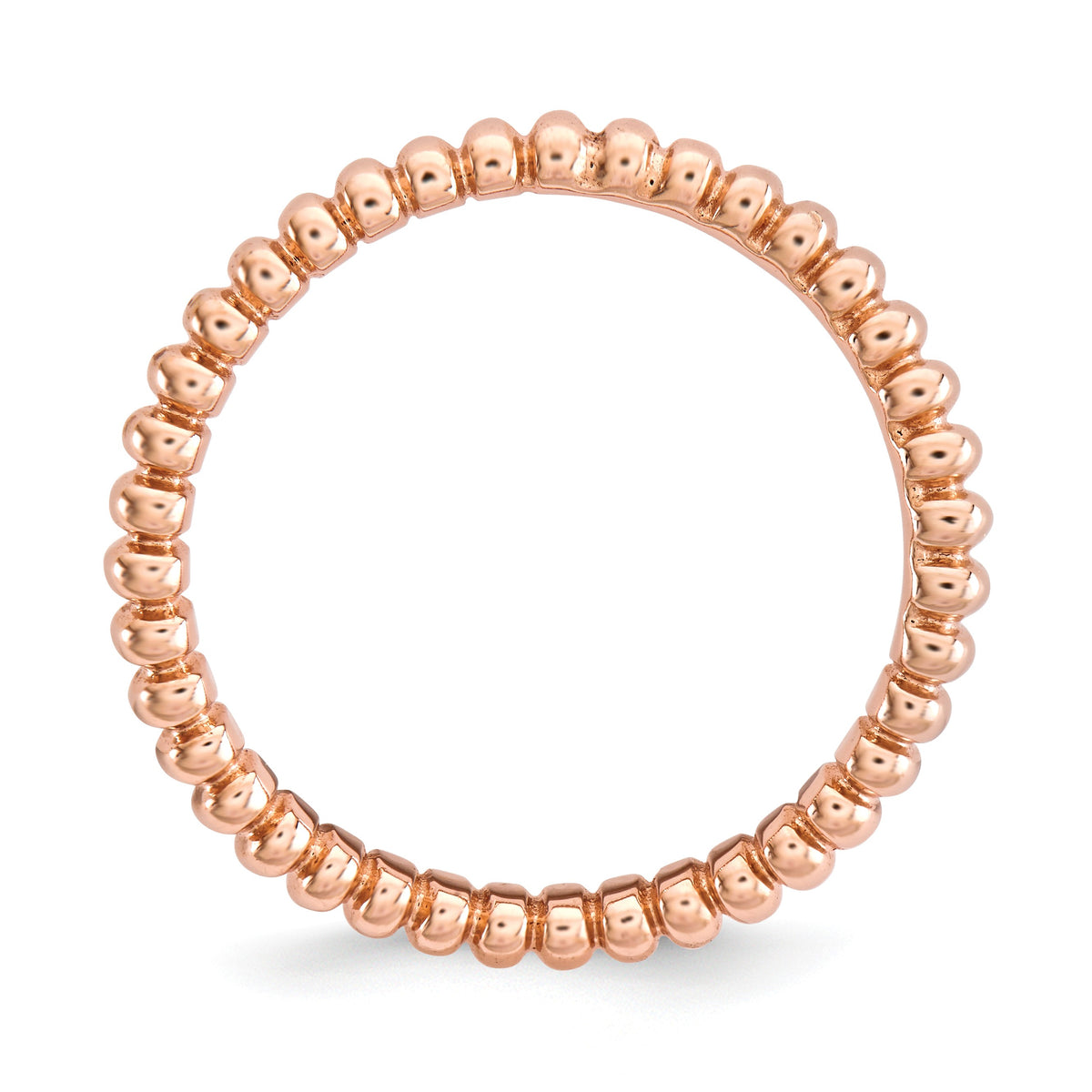 Alternate view of the 2.25mm Stackable 14K Rose Gold Plated Silver Curved Beaded Band by The Black Bow Jewelry Co.