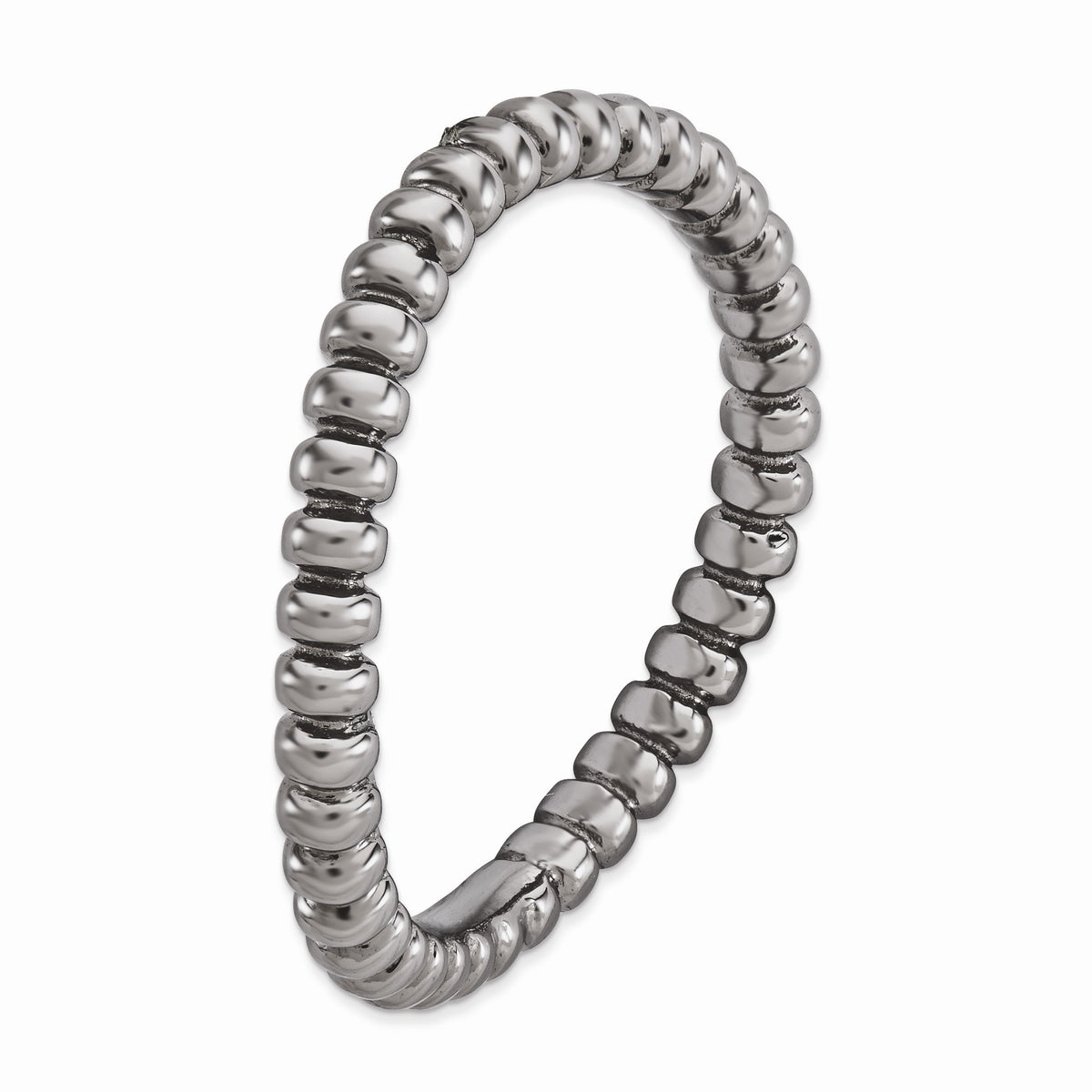 Alternate view of the 2.25mm Stackable Black Plated Silver Curved Beaded Band Size 5 by The Black Bow Jewelry Co.