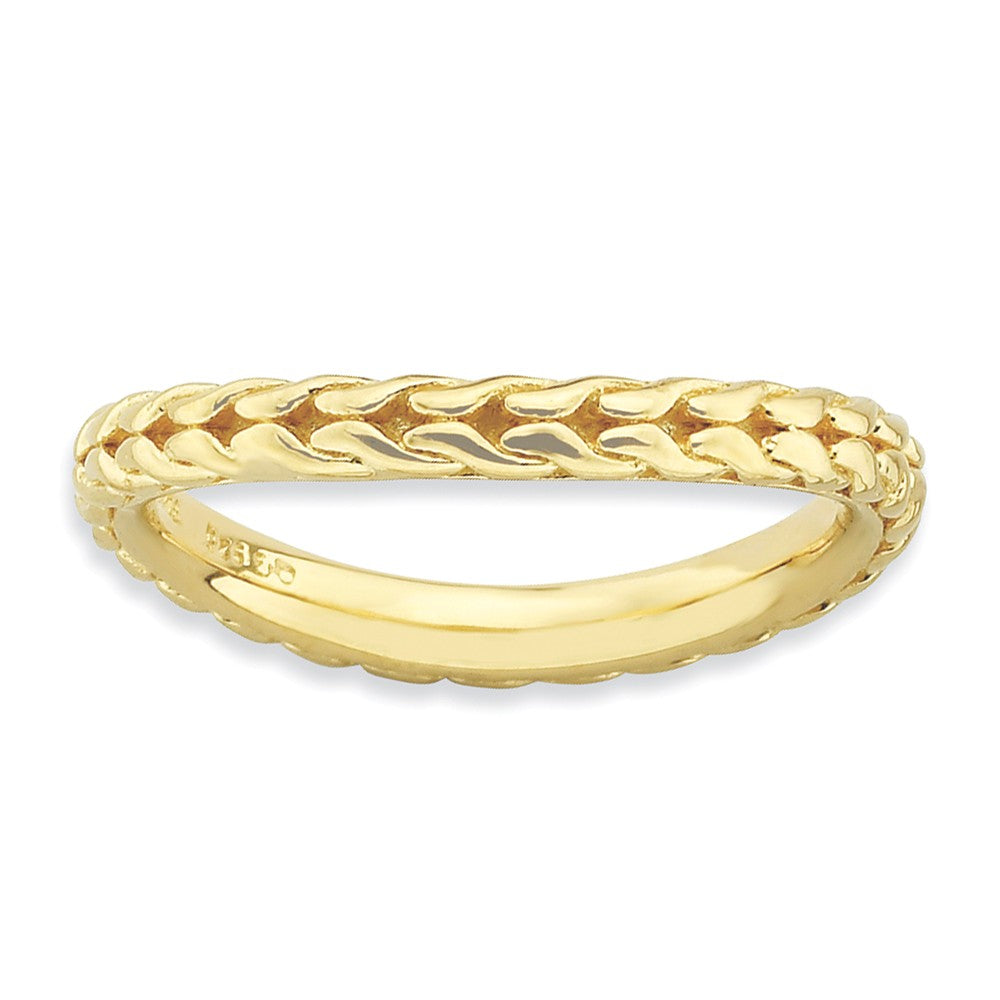 2.25mm Stackable 14K Gold Plated Silver Curved Wheat Pattern Band, Item R9598 by The Black Bow Jewelry Co.