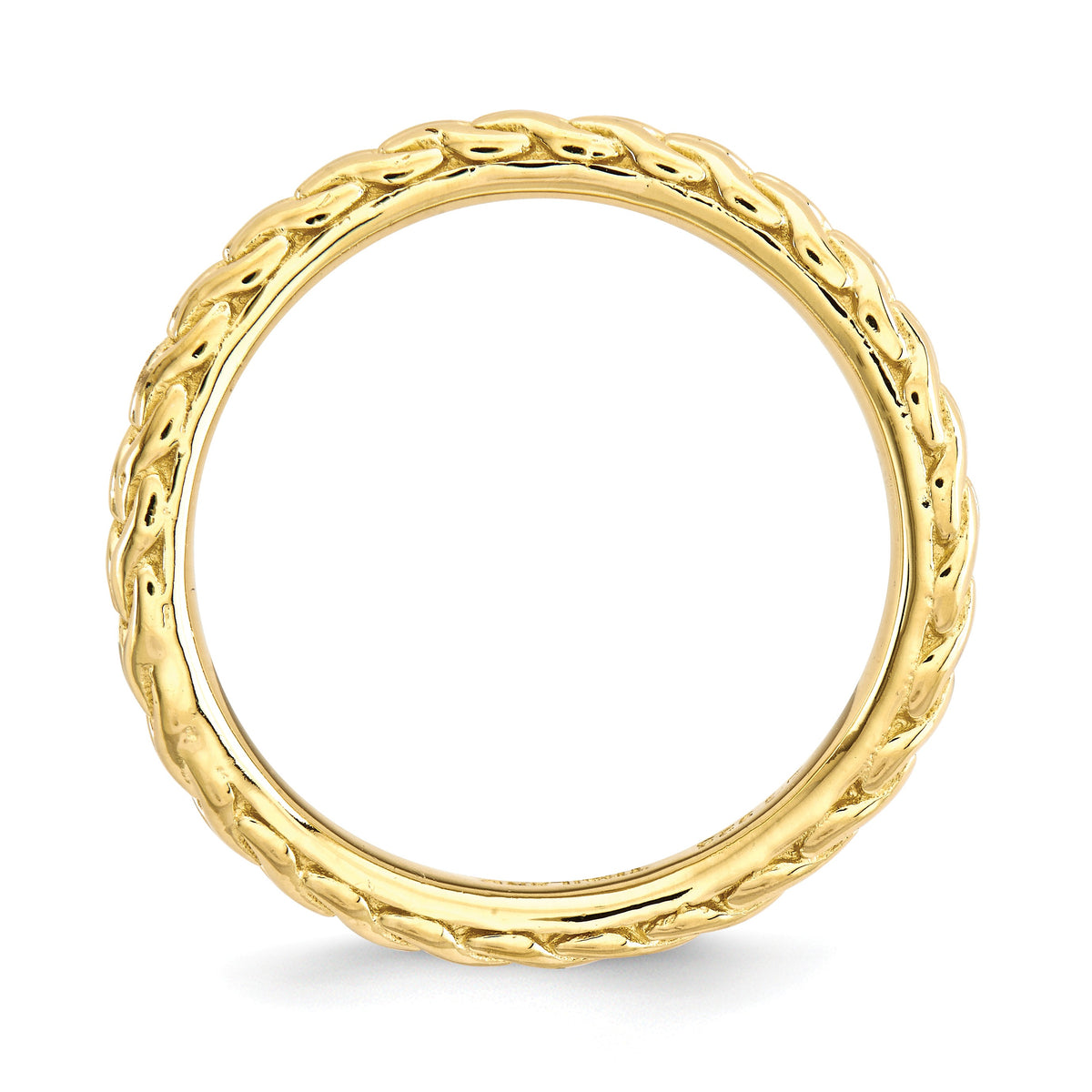 Alternate view of the 2.25mm Stackable 14K Gold Plated Silver Curved Wheat Pattern Band by The Black Bow Jewelry Co.