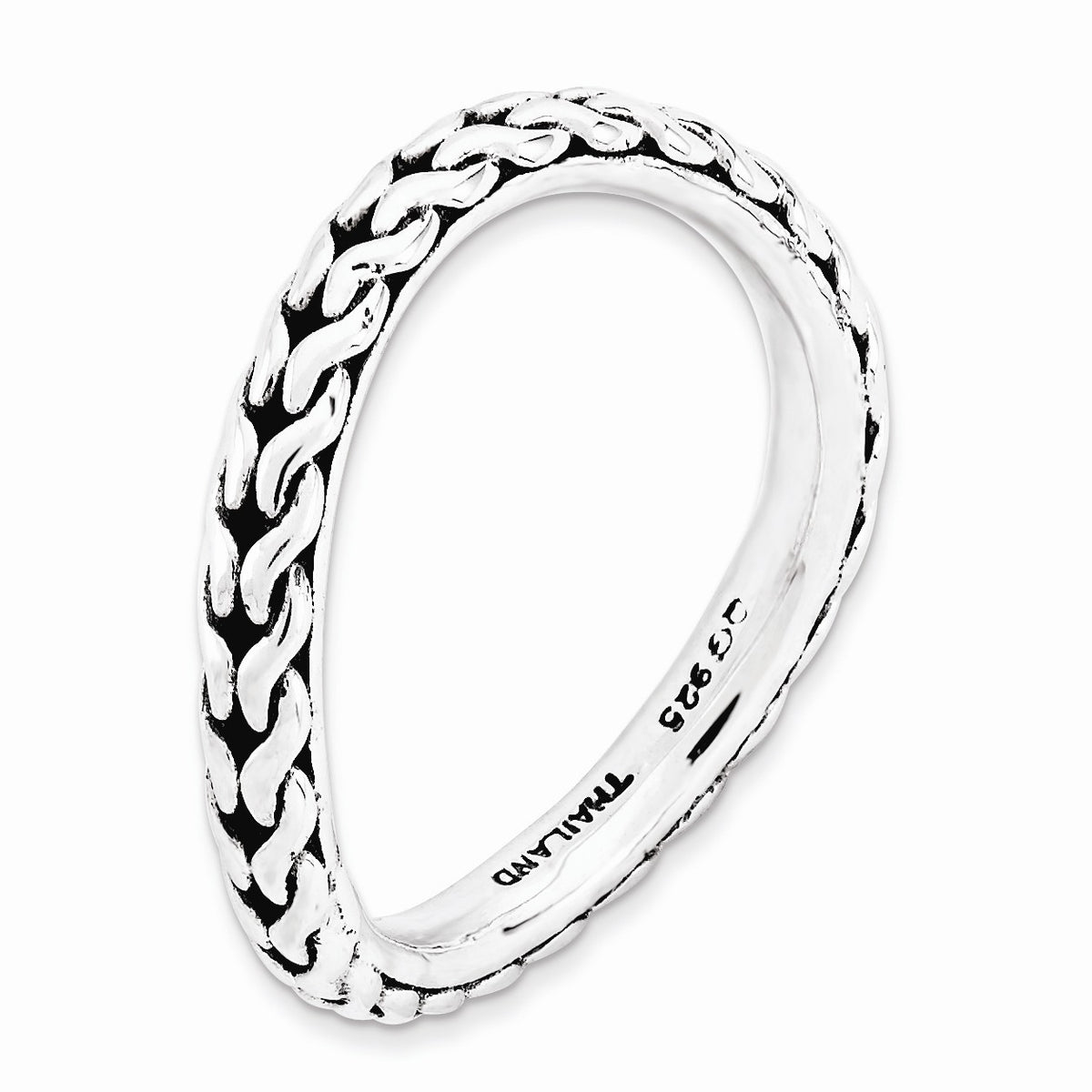 Alternate view of the 2.25mm Stackable Sterling Silver Curved Wheat Pattern Polished Band by The Black Bow Jewelry Co.