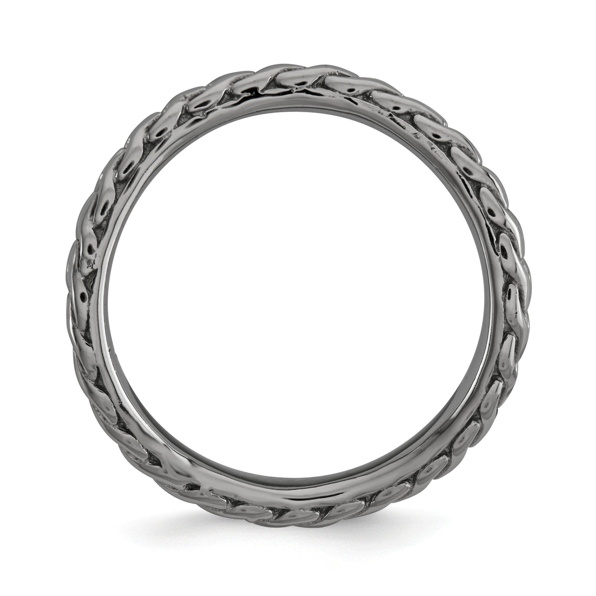 Alternate view of the 2.25mm Stackable Black Plated Silver Curved Wheat Pattern Band by The Black Bow Jewelry Co.