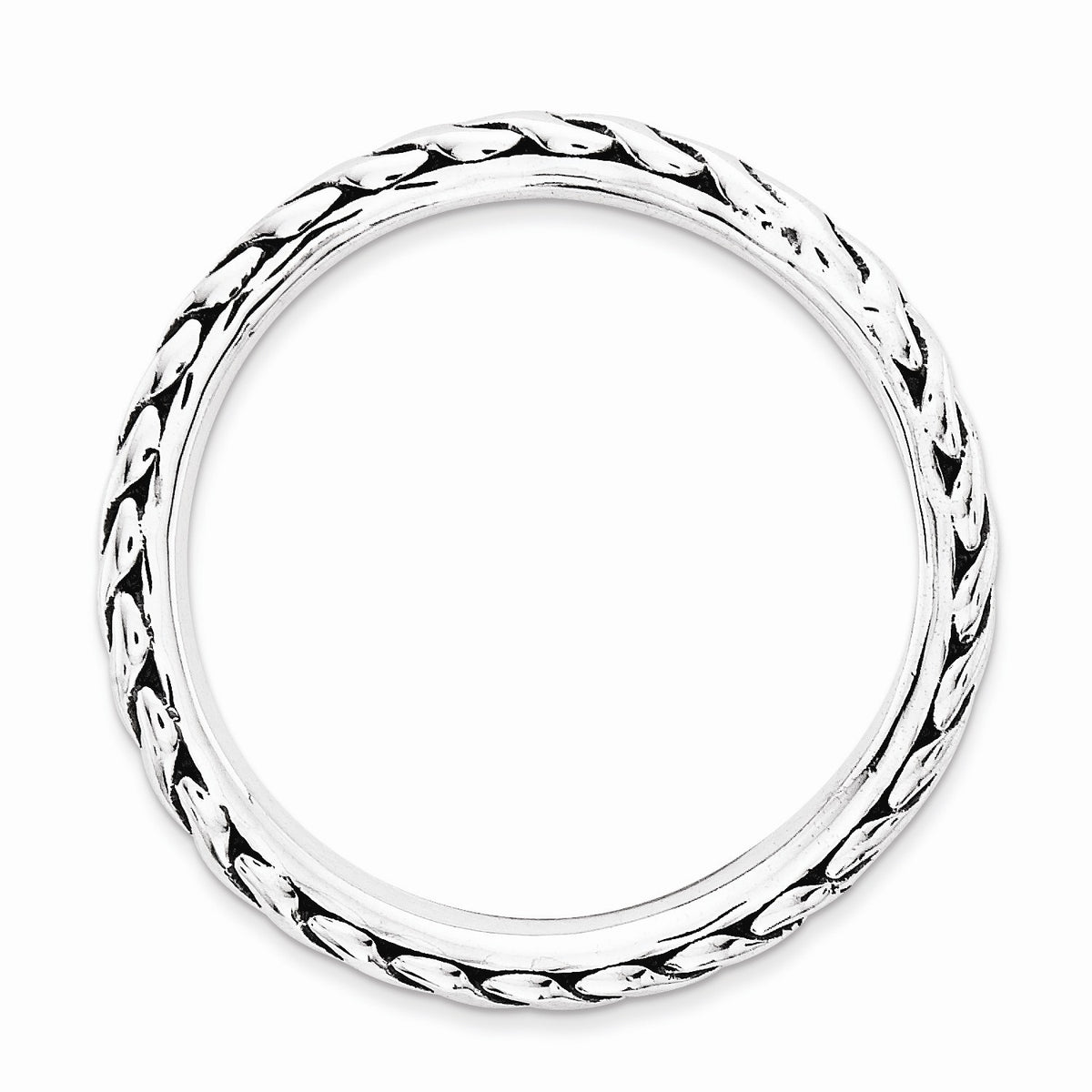 Alternate view of the 2.25mm Stackable Antiqued Sterling Silver Curved Wheat Pattern Band by The Black Bow Jewelry Co.