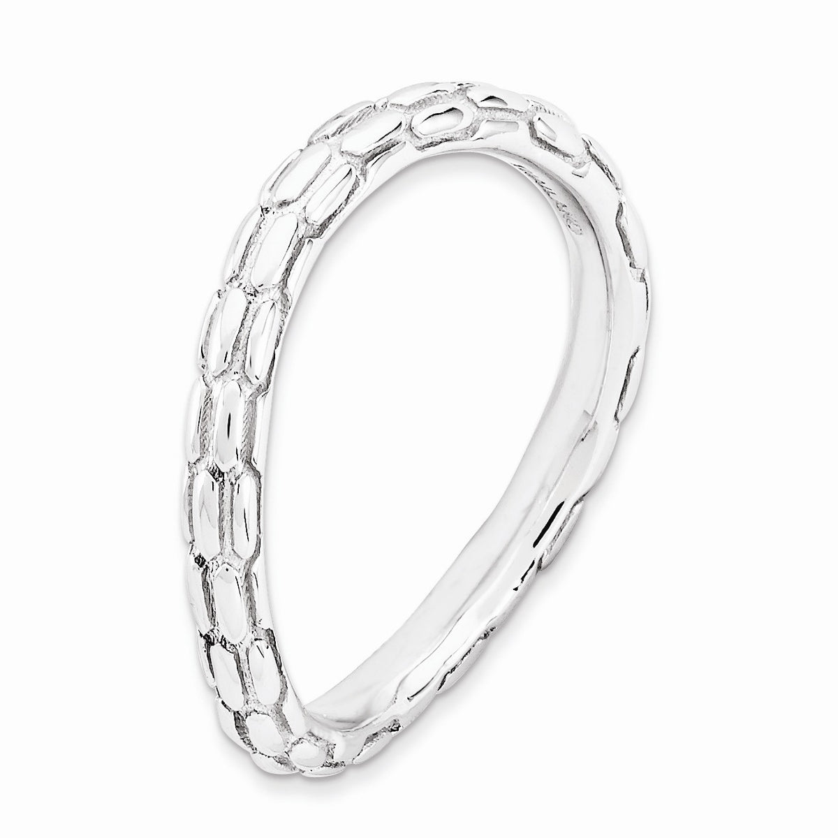 Alternate view of the 2.25mm Stackable Sterling Silver Curved Dragon Skin Band by The Black Bow Jewelry Co.