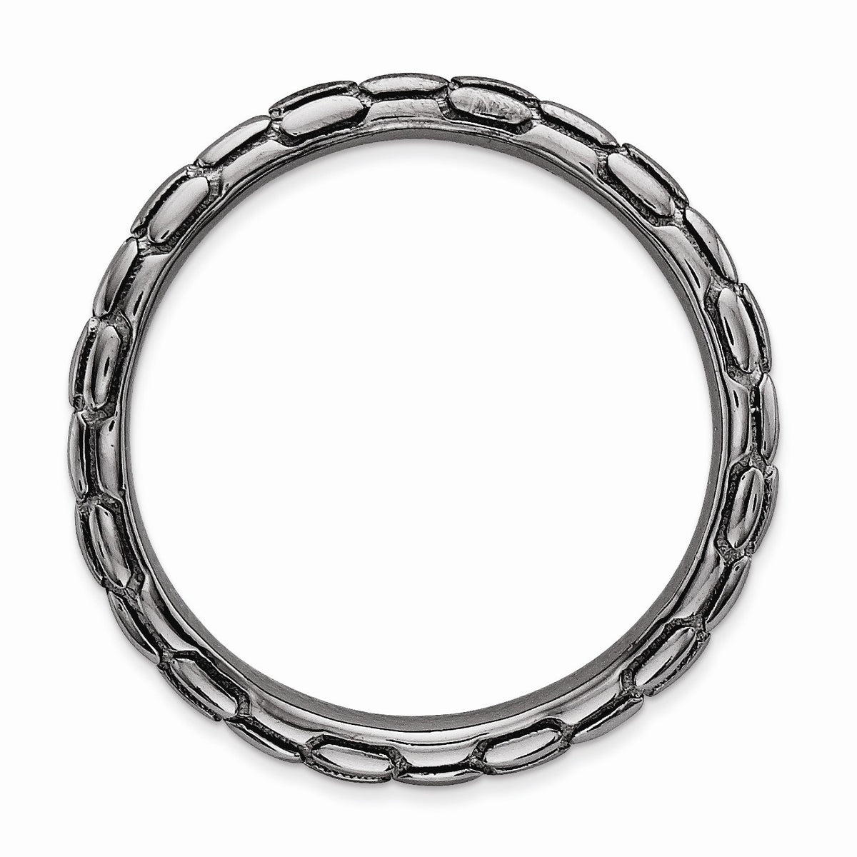 Alternate view of the 2.25mm Stackable Black Plated Silver Curved Dragon Skin Band by The Black Bow Jewelry Co.