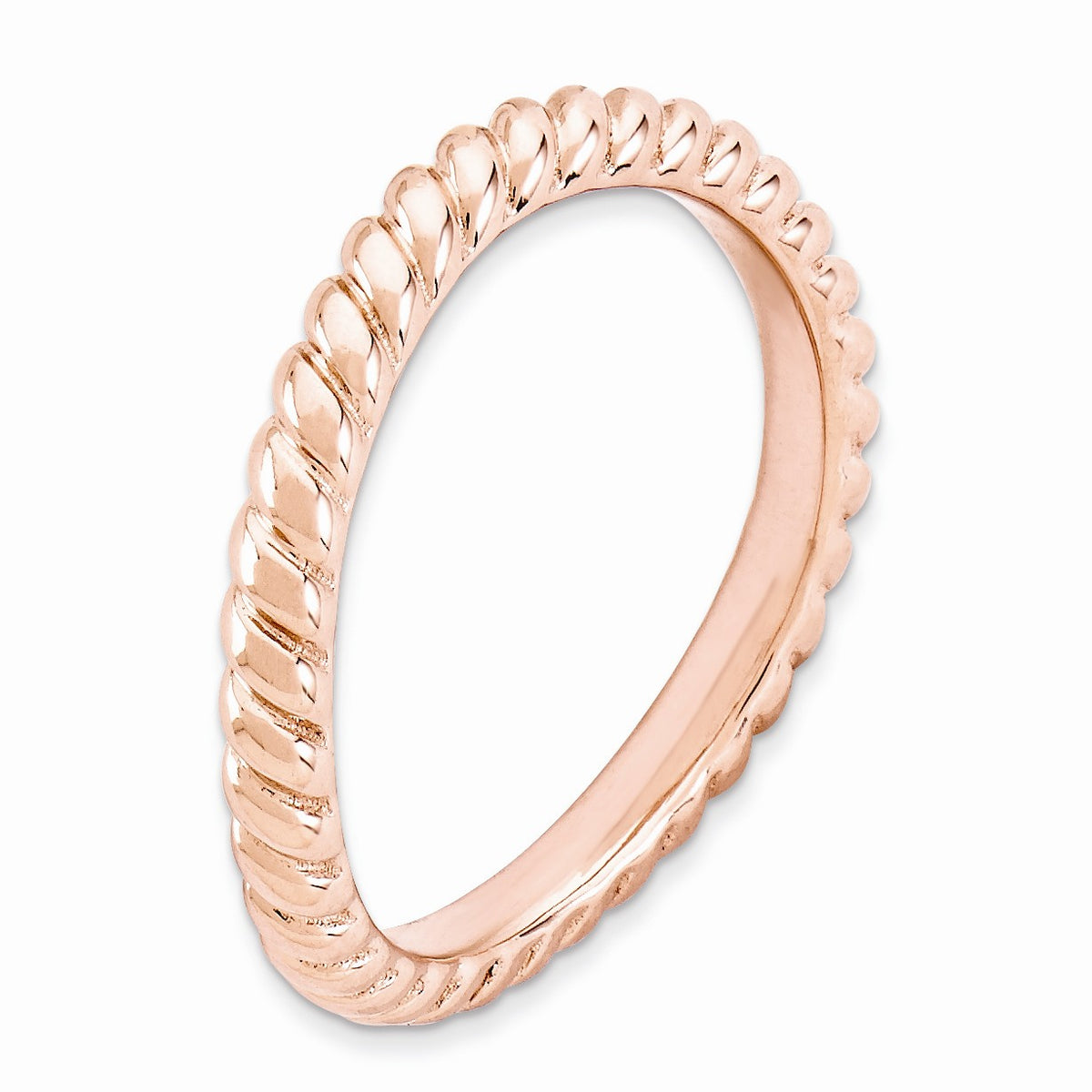 Alternate view of the 2.25mm Stackable 14K Rose Gold Plated Silver Curved Rope Band Size 5 by The Black Bow Jewelry Co.