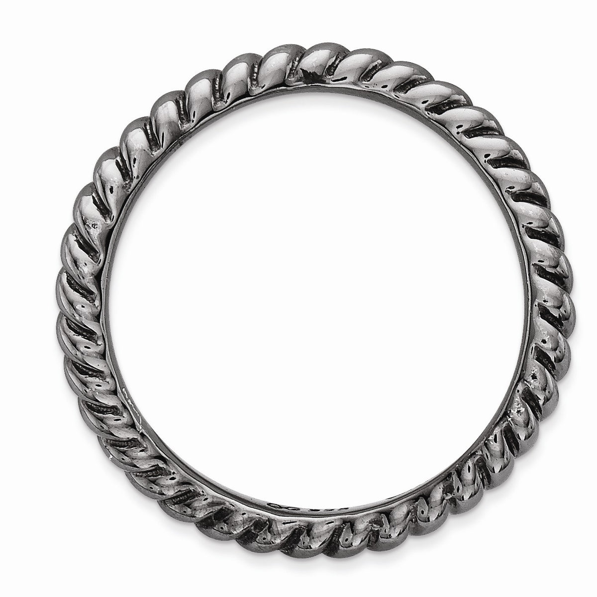 Alternate view of the 2.25mm Stackable Black Plated Silver Curved Rope Band by The Black Bow Jewelry Co.