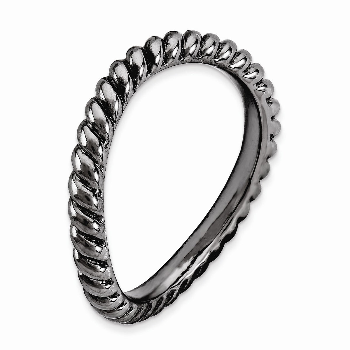 Alternate view of the 2.25mm Stackable Black Plated Silver Curved Rope Band Size 5 by The Black Bow Jewelry Co.