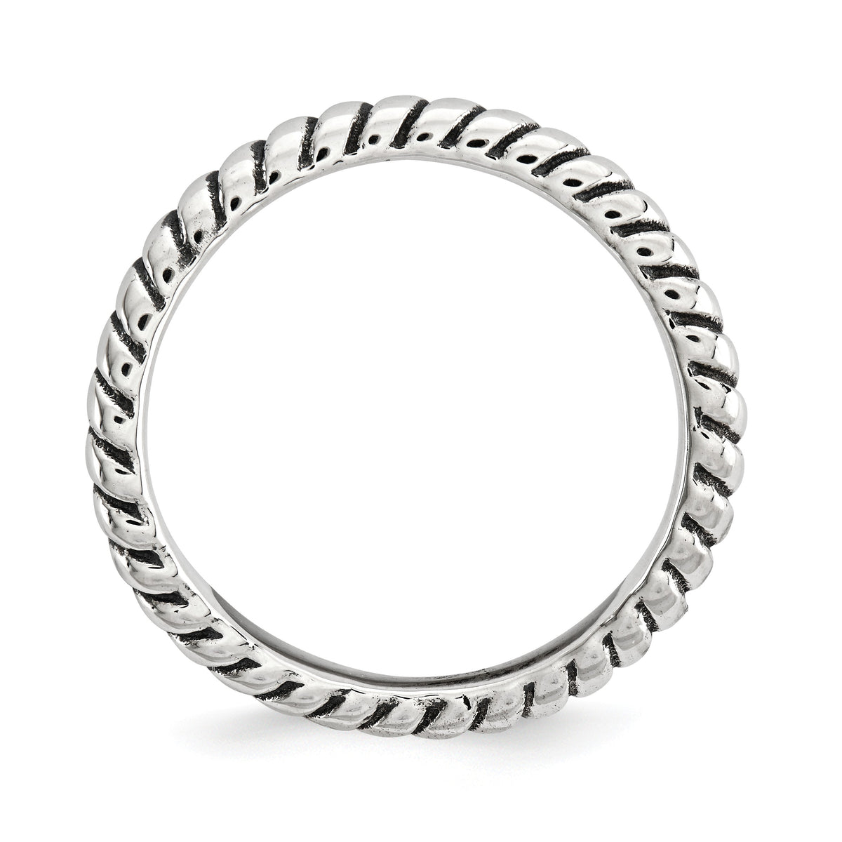 Alternate view of the 2.25mm Stackable Antiqued Sterling Silver Curved Rope Band by The Black Bow Jewelry Co.