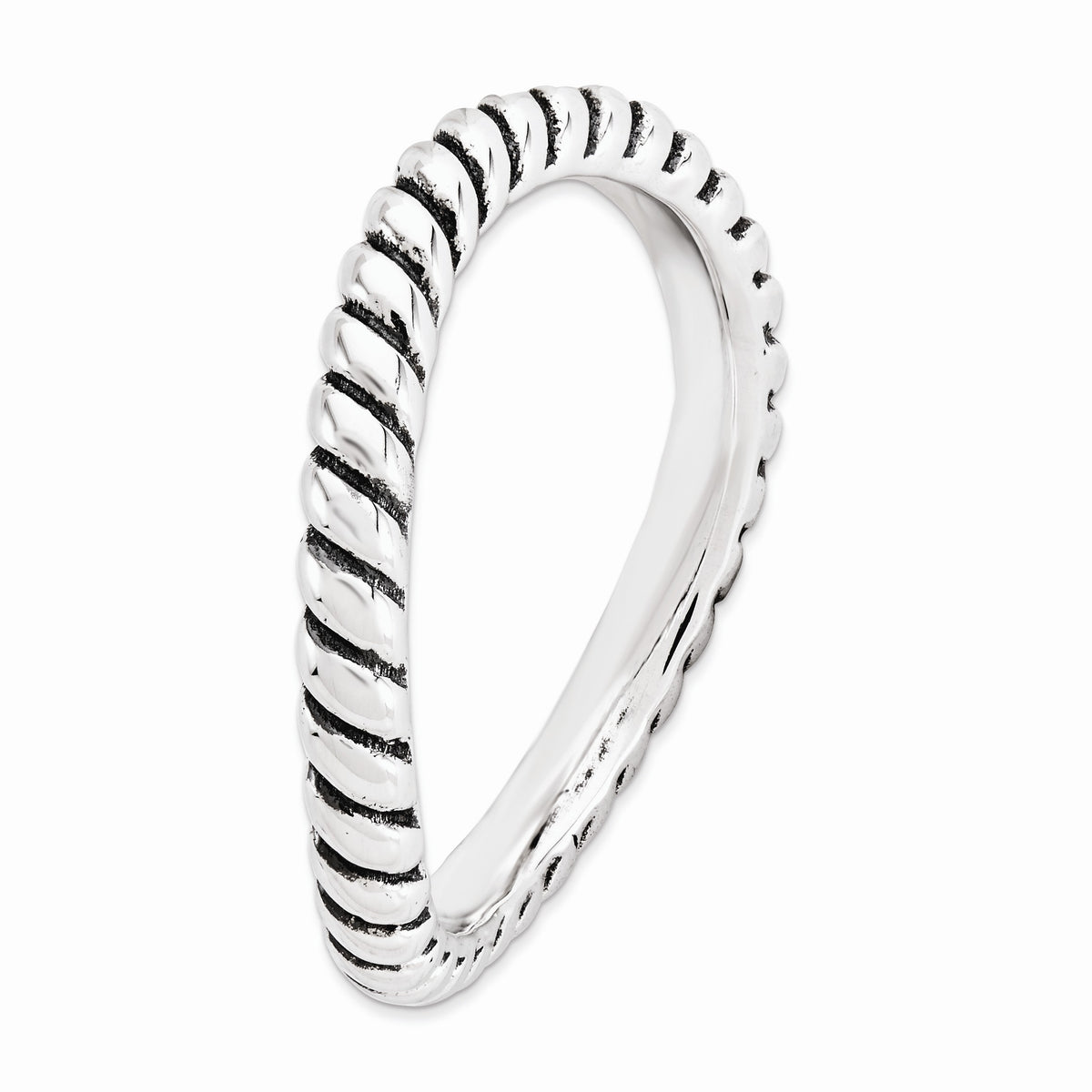 Alternate view of the 2.25mm Stackable Antiqued Sterling Silver Curved Rope Band by The Black Bow Jewelry Co.