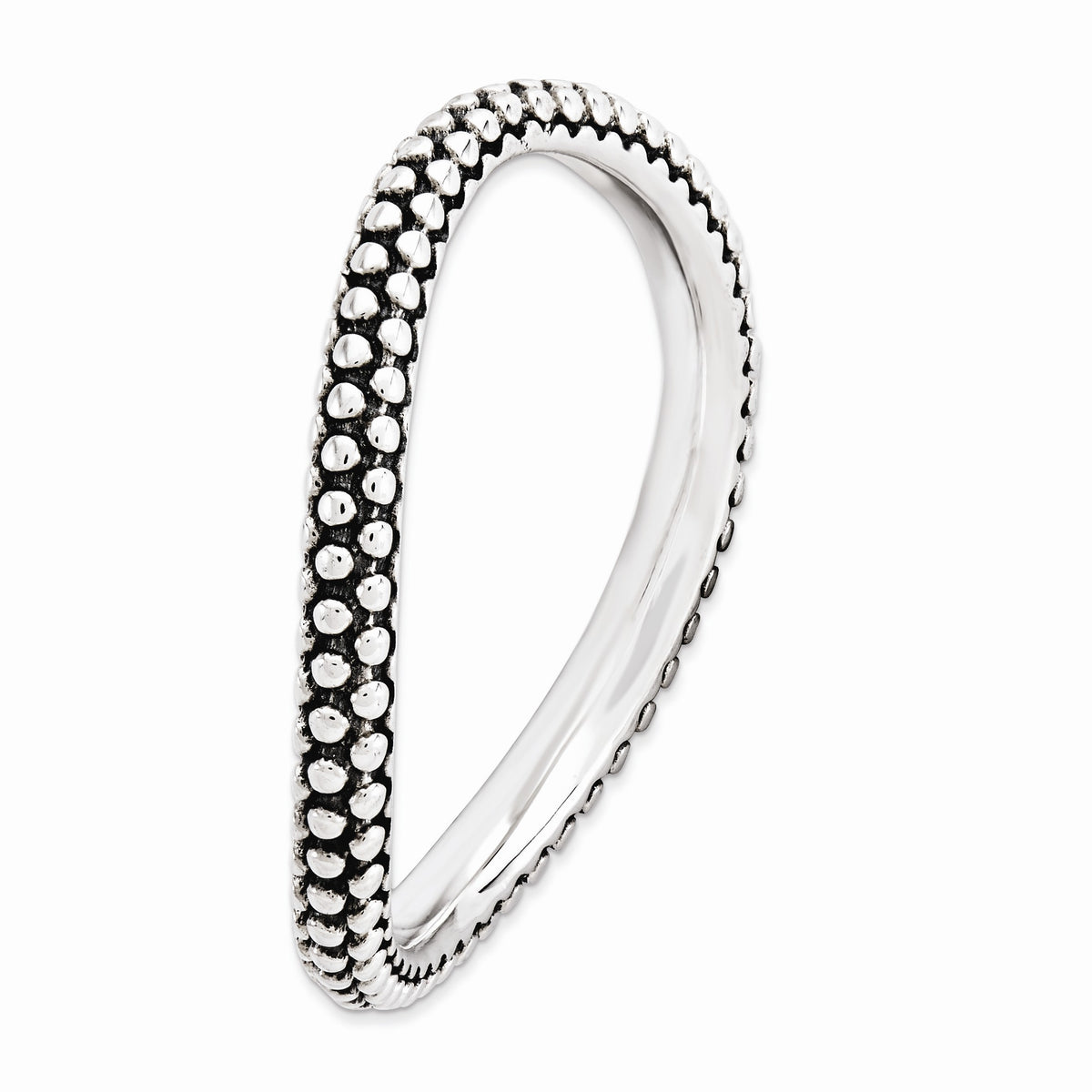 Alternate view of the 2.25mm Stackable Antiqued Sterling Silver Milgrain Curved Band Size 5 by The Black Bow Jewelry Co.