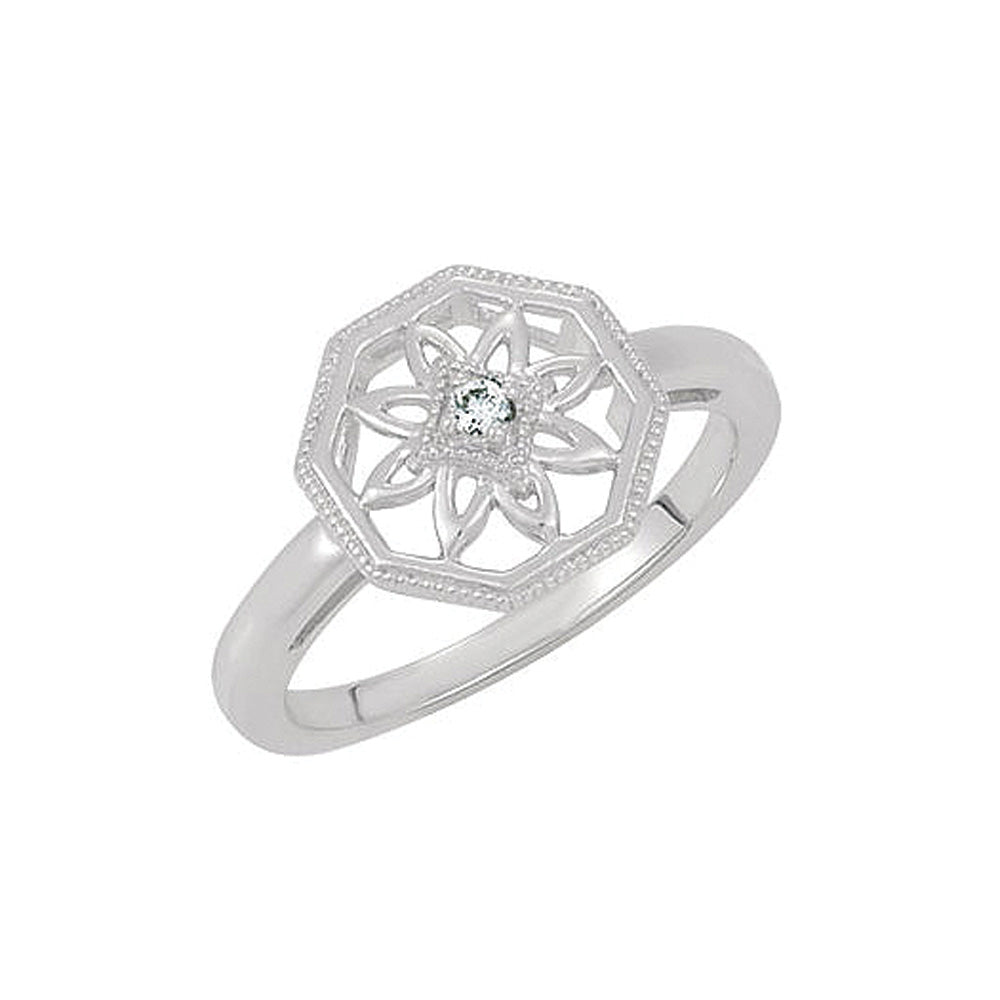 Vintage Style Sterling Silver .03 Ct H-I, I2 Diamond Octagon Ring, Item R9716 by The Black Bow Jewelry Co.